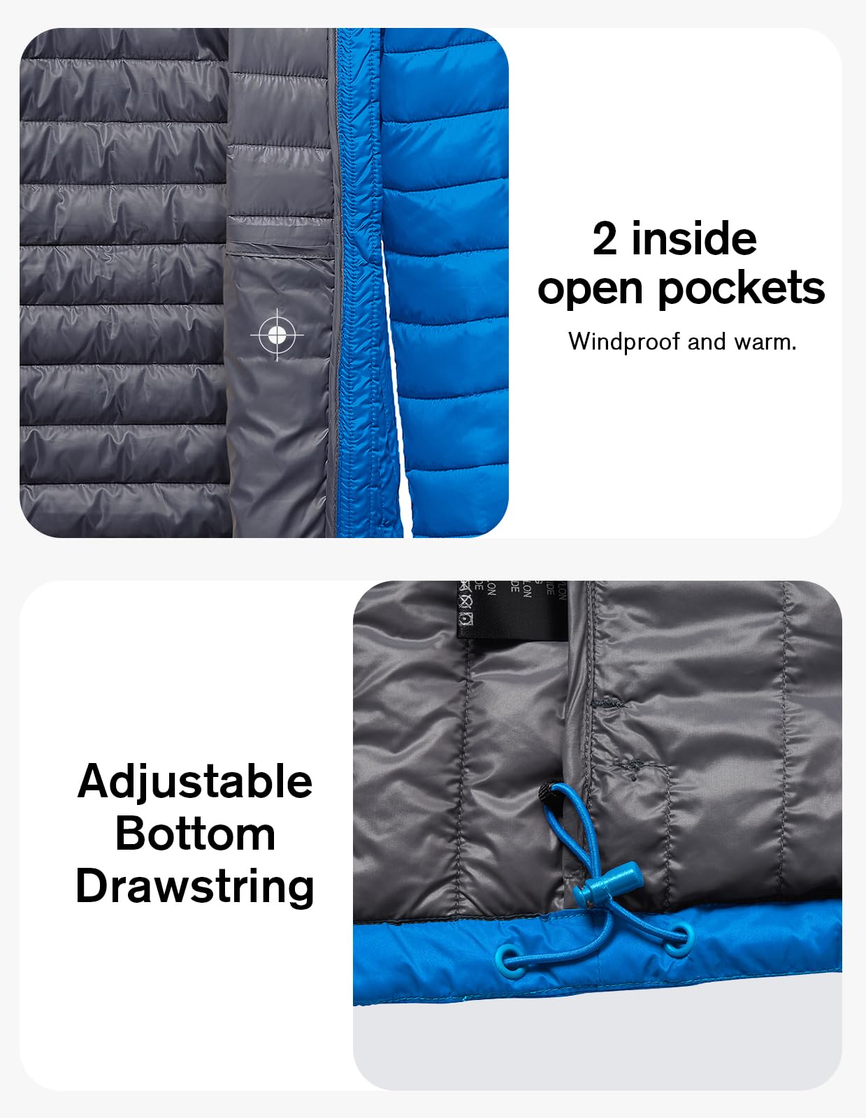 fit space Classic Puffer Jacket for Girl Boy Synthetic Down Jacket Lightweight Winter Warm Coat Padded Insulated Quilted Zip-Off Hood (3'7''~4',Blue)
