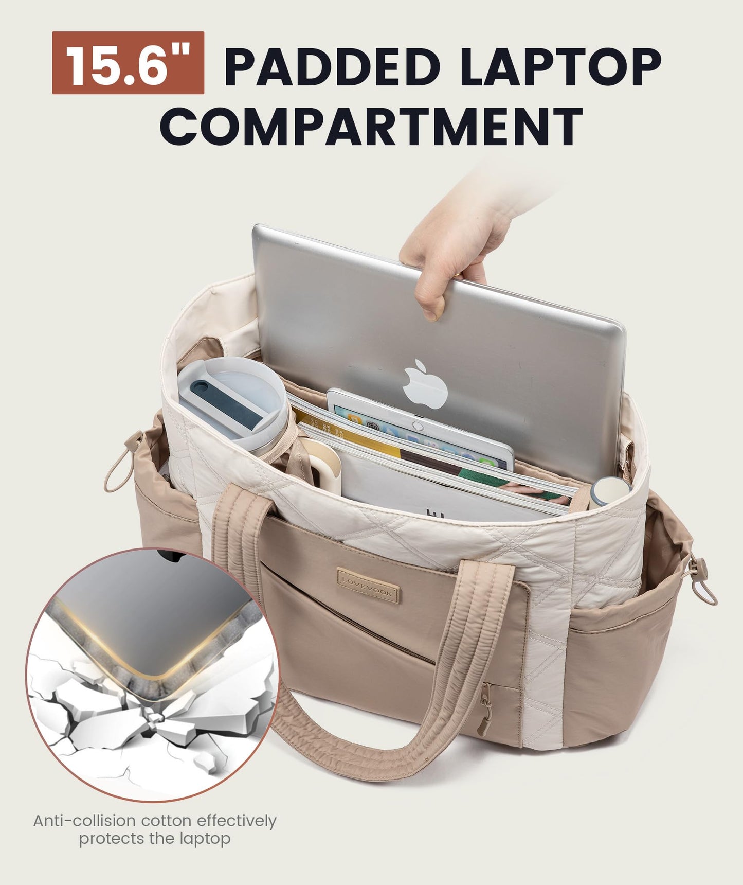 LOVEVOOK Tote Bag for Women, Puffer Bag and Work Bags with Zipper for Travel, Daily, School, Quilted Nurse Shoulder, 2pcs