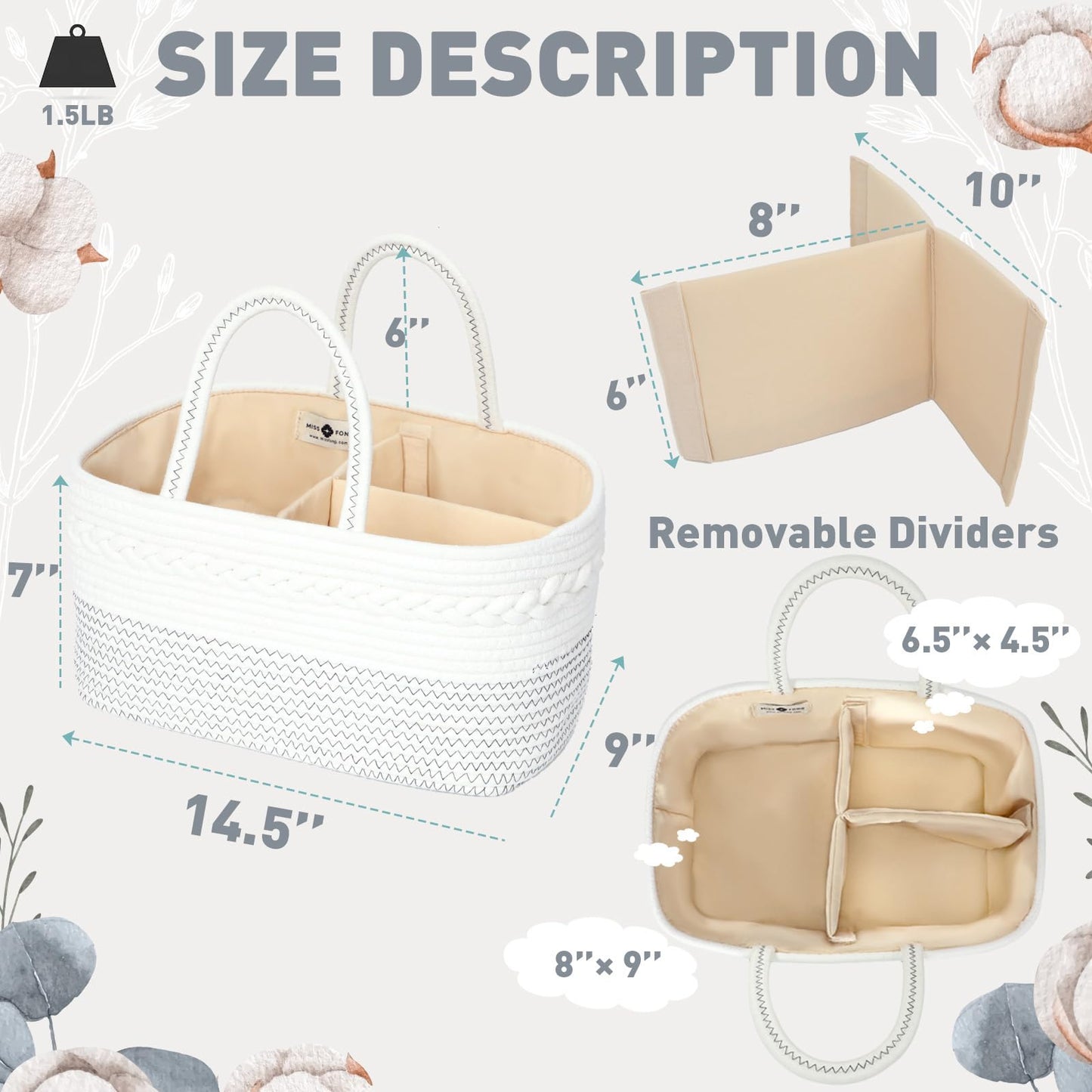 miss fong Diaper Caddy Organizer - Baby Diaper Caddy Portable Baby Diaper Organizer with Removable Dividers Baby Storage Basket & Car Travel Basket,Baby Shower Gifts for Newborn(Black)