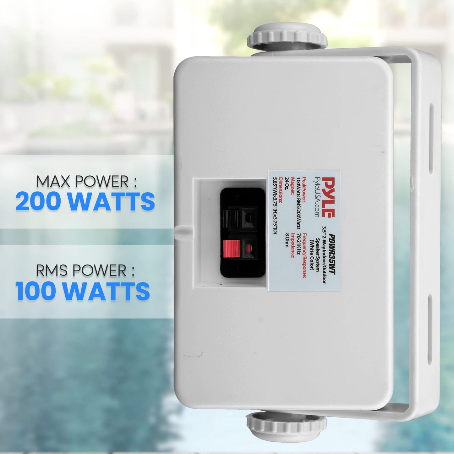 PyleUsa Indoor Outdoor Speakers Pair - 200 Watt Dual Waterproof 3.5” 2-Way Full Range Speaker System w/ 1/2” High Compliance Polymer Tweeter - in-Home, Boat, Deck, Patio, Poolside (White) - PDWR35WT