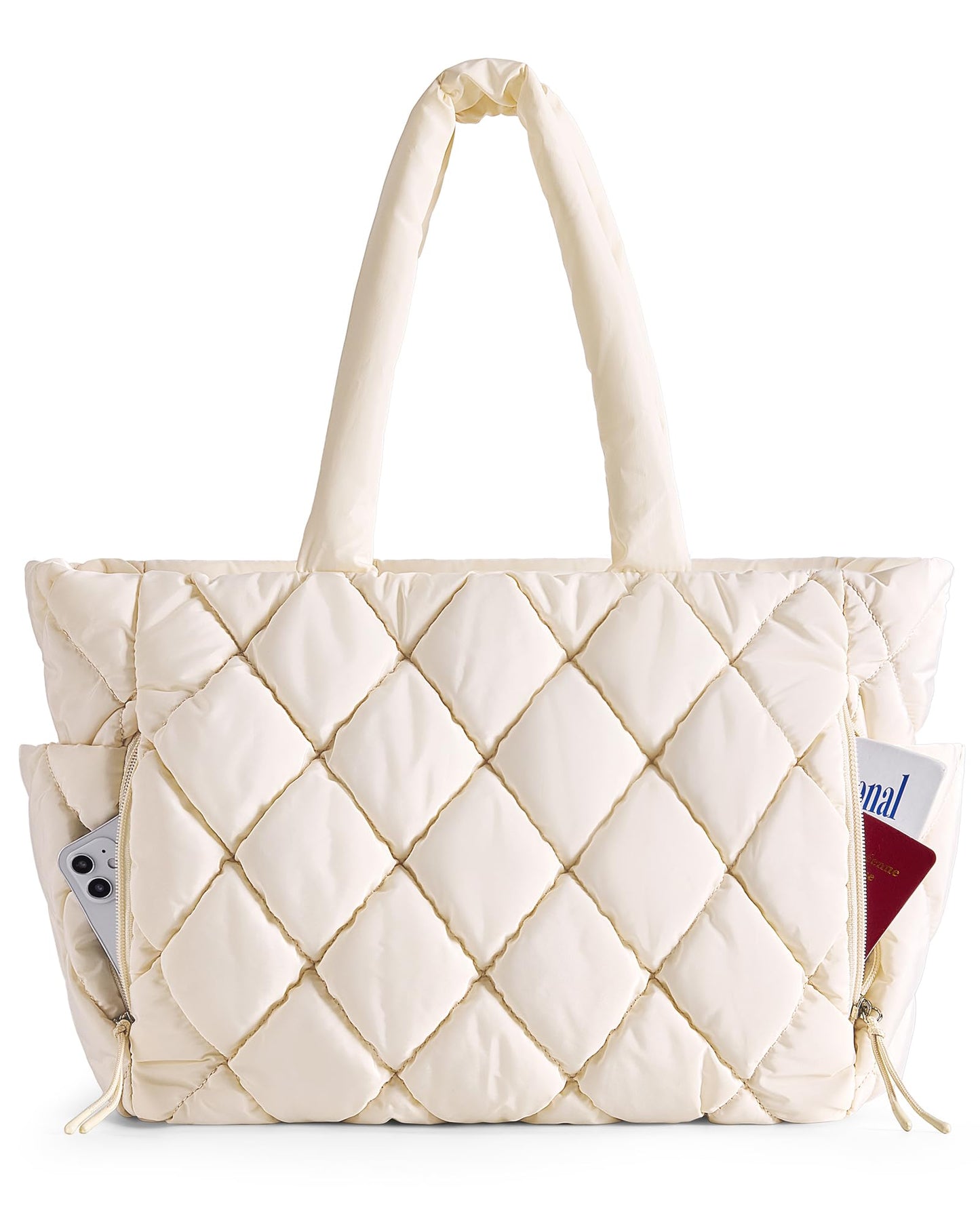 BAGSMART Tote Bag for Women, Quilted Puffer Tote Bag with Compartments, Shoulder Handbag Work Bag with Zipper for Travel