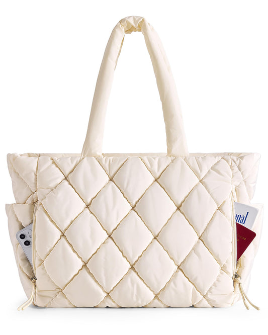 BAGSMART Tote Bag for Women, Quilted Puffer Tote Bag with Compartments, Shoulder Handbag Work Bag with Zipper for Travel