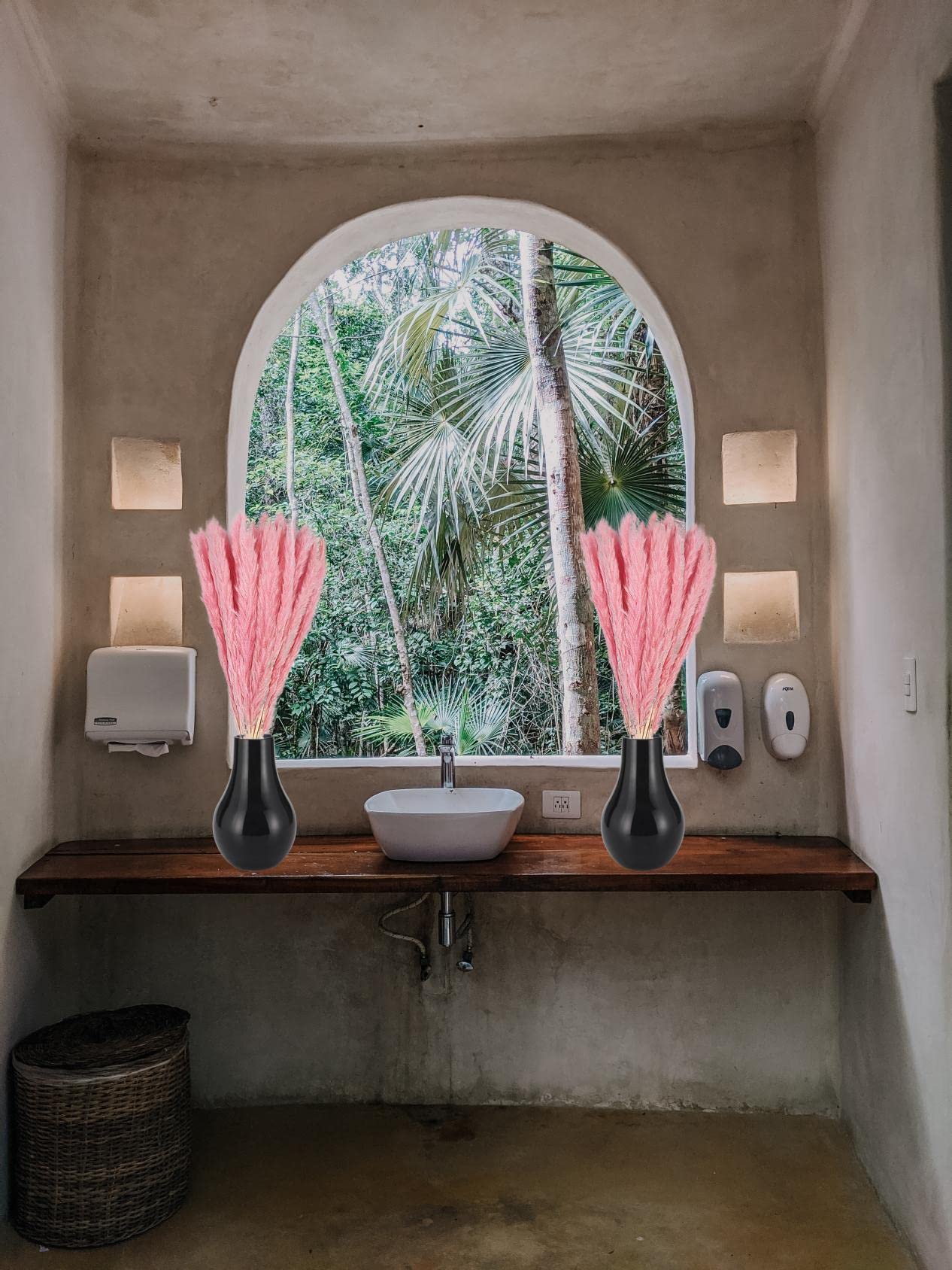 MLSG 60 Stems Pampas Grass 17.5",Natural Dry Flowers Small Pampas Grass Branches for Vase Flower Arrangement Wedding Kitchen Home Decor（Pink）