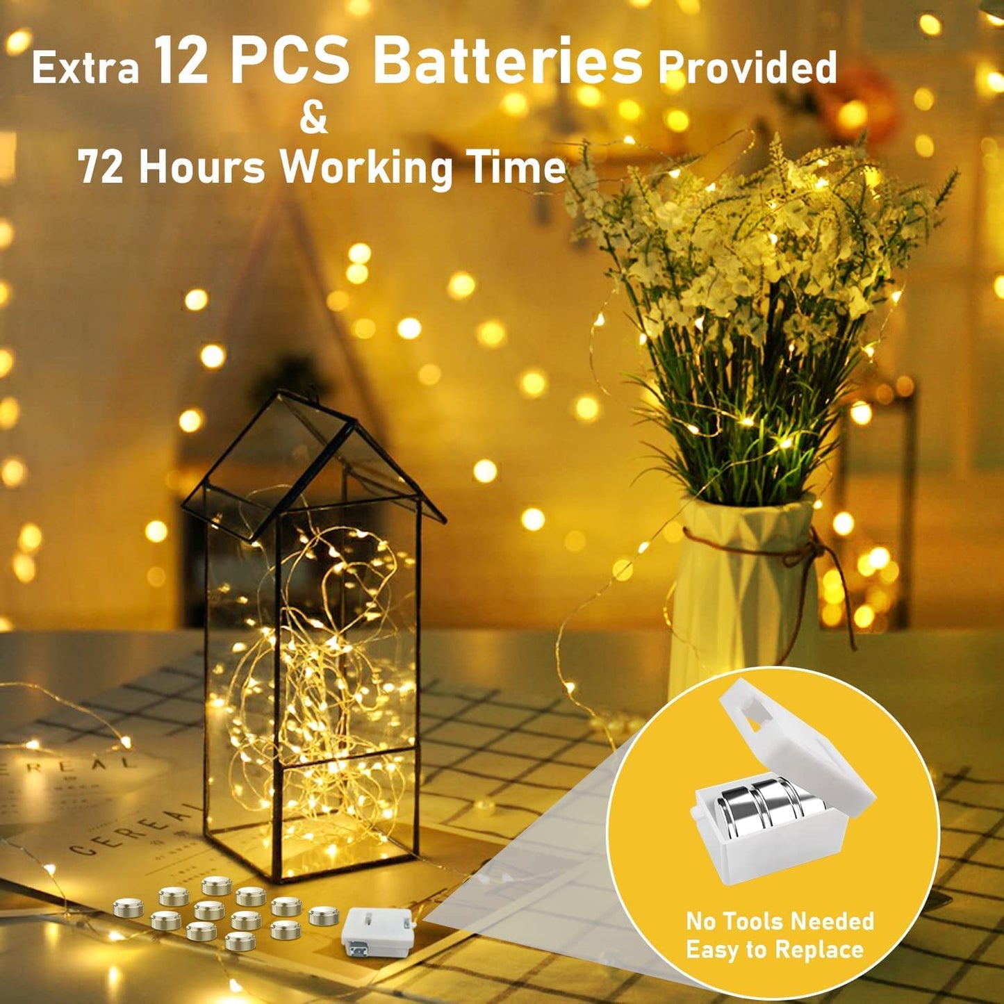 12 Pack Valentine's Day Fairy Lights Battery Operated, 3 Speed Modes, Extra 12 Batteries for Replacement, 7Ft 20 LED Mini String Light, Waterproof Copper Wire, Twinkle Firefly Lights for Christmas