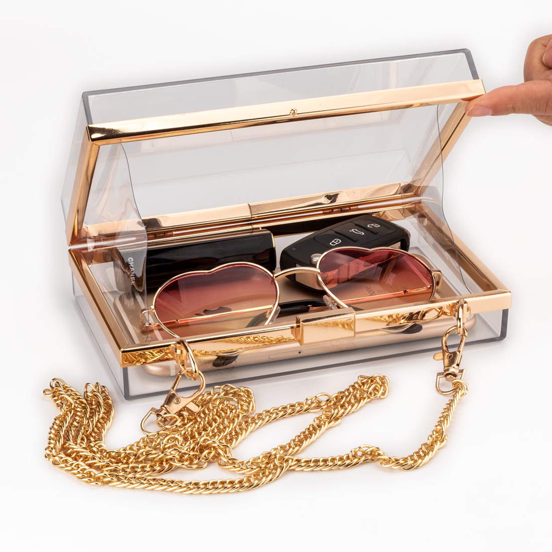 L-COOL Cute Acrylic Shoulder Bag Crossbody Bag Evening Clutch Purse Handbag With 2 Gold Chain For Women(White)