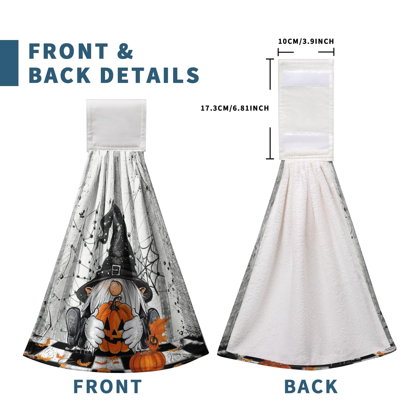 Halloween Gnome Pumpkins Hanging Hand Towels Set of 2 Bats Spider Webs Truck Kitchen Towels with Hanging Loop Orange and Black Seasonal Tea Towel Soft Absorbent Fingertip Tie Towels for Bathroom