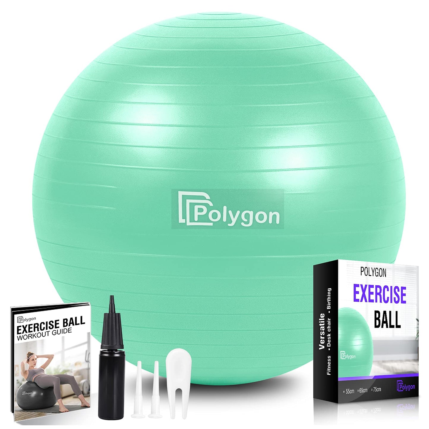 Polygon Exercise Ball - Professional Grade Anti-Burst Fitness Yoga Ball for Pilates, Pregnancy, Balance, Stability - Ideal for Home, Office, and Gym Workouts(Mint-65CM)