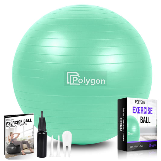Polygon Exercise Ball - Professional Grade Anti-Burst Fitness Yoga Ball for Pilates, Pregnancy, Balance, Stability - Ideal for Home, Office, and Gym Workouts(Mint-65CM)
