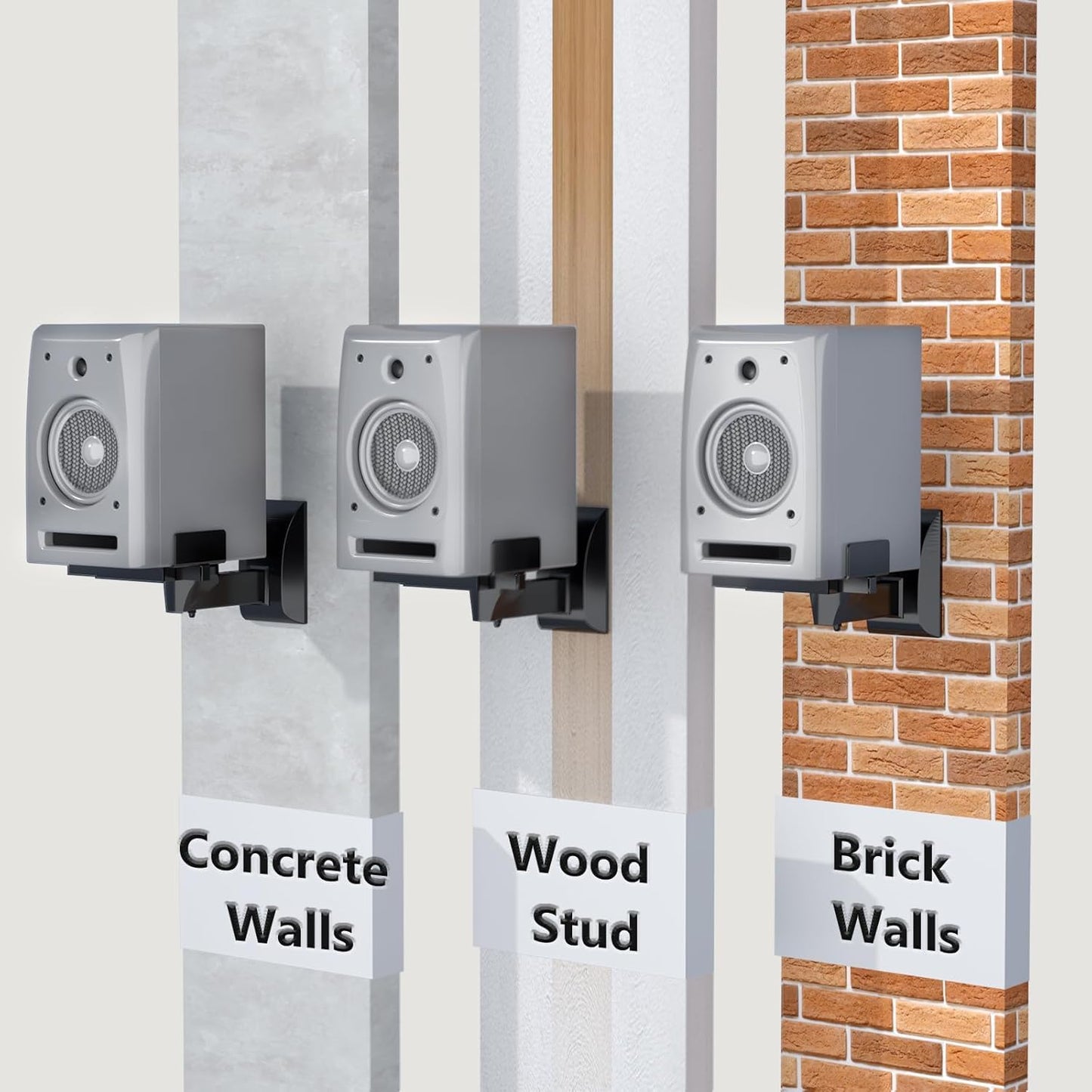 WALI Speaker Wall Mounts, Dual Side Clamping Bookshelf Mounting Bracket for Large Surrounding Sound Speakers, Hold up to 55 lbs. (SWM201), 1 Pair, Black