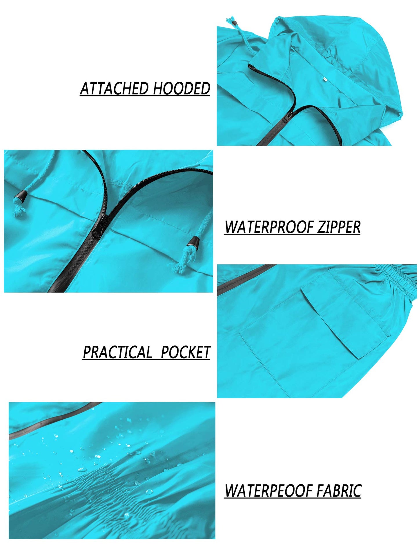 LOMON Women Waterproof Raincoat Hooded Lightweight Windbreaker Outdoor Anorak Jacket Ice blue L