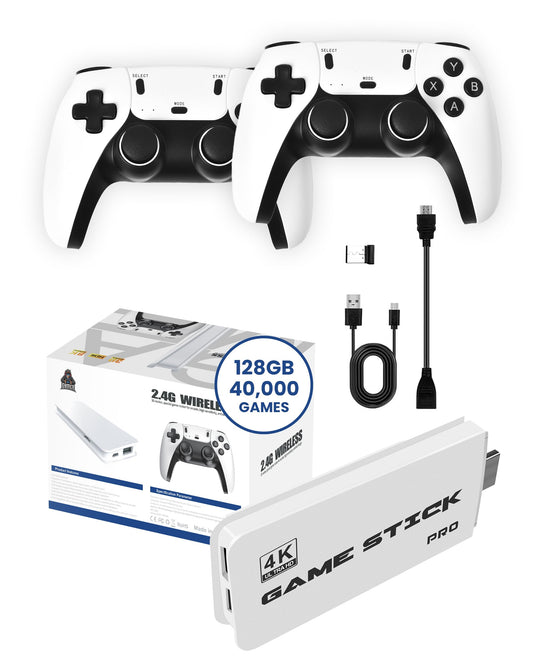 Boltz Retro Stick Gaming Stick – Retro Gaming Console with 40,000+ Classic Video Games, 9 Emulators, 128GB Storage, Plug & Play 4K HDMI Output, Includes 2 Wireless 2.4GHz Controllers