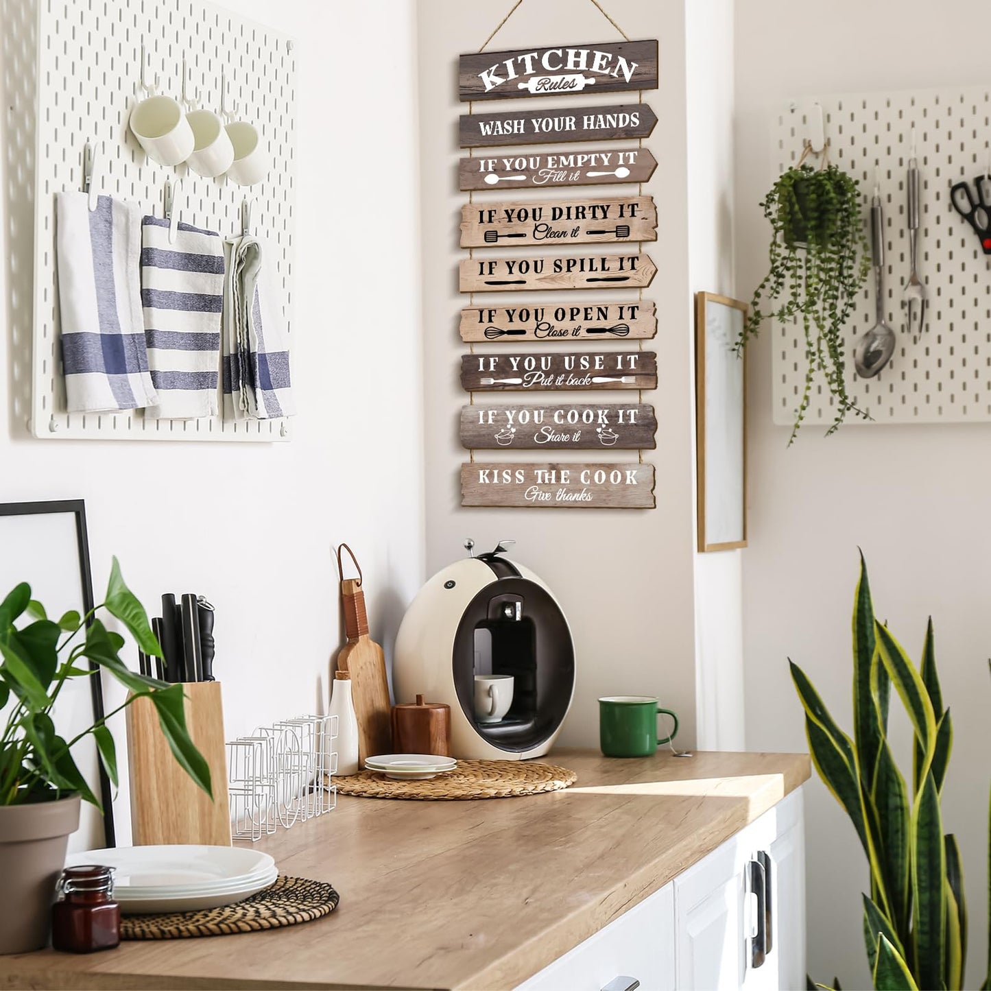 PEKCARGO Kitchen Wall Decor Funny Kitchen Signs Kitchen Rules Pictures Wall Art Decor Rustic Farmhouse Western Kitchen Decor Wooden Sign (Brown)