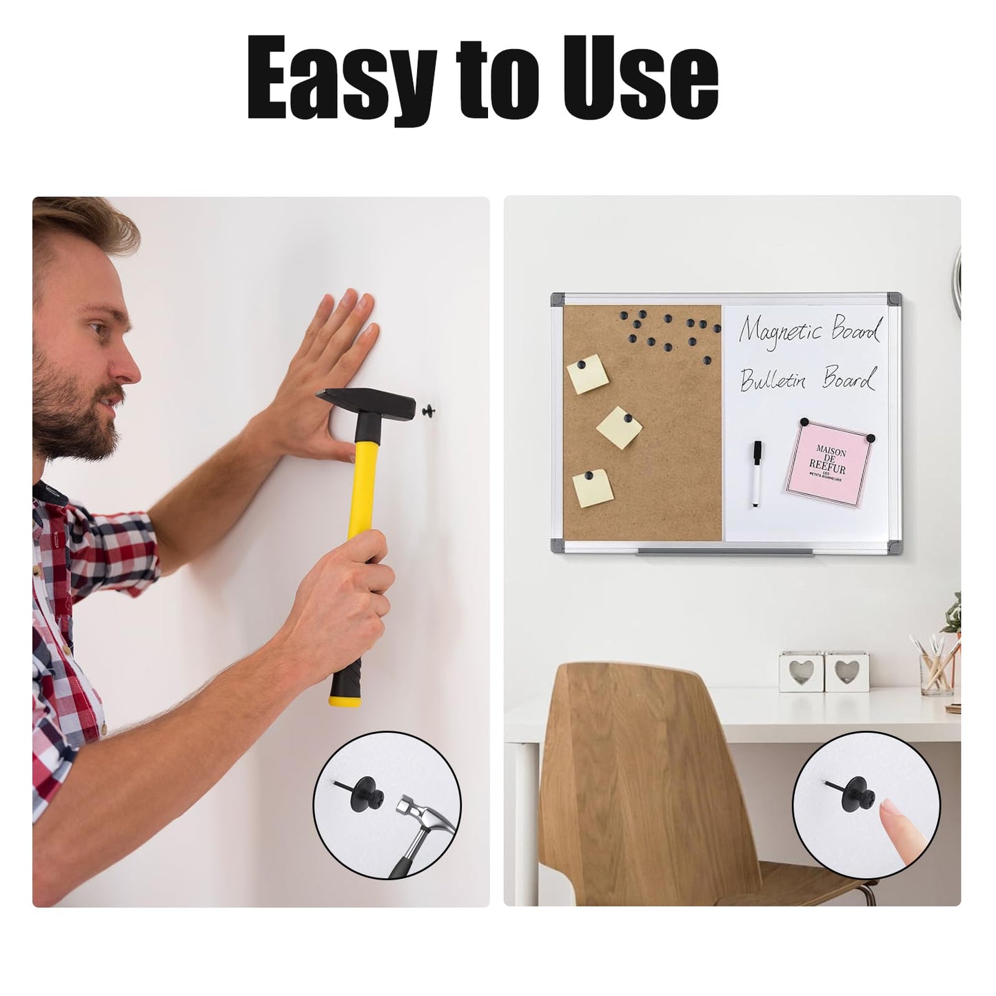 60Pcs Double Headed Picture Hanging Nails,Thumb Tacks for Wall,Small Head Hanging Nails Push Pins, for Drywall Cork Board Home Office Photo Decorations(Black)