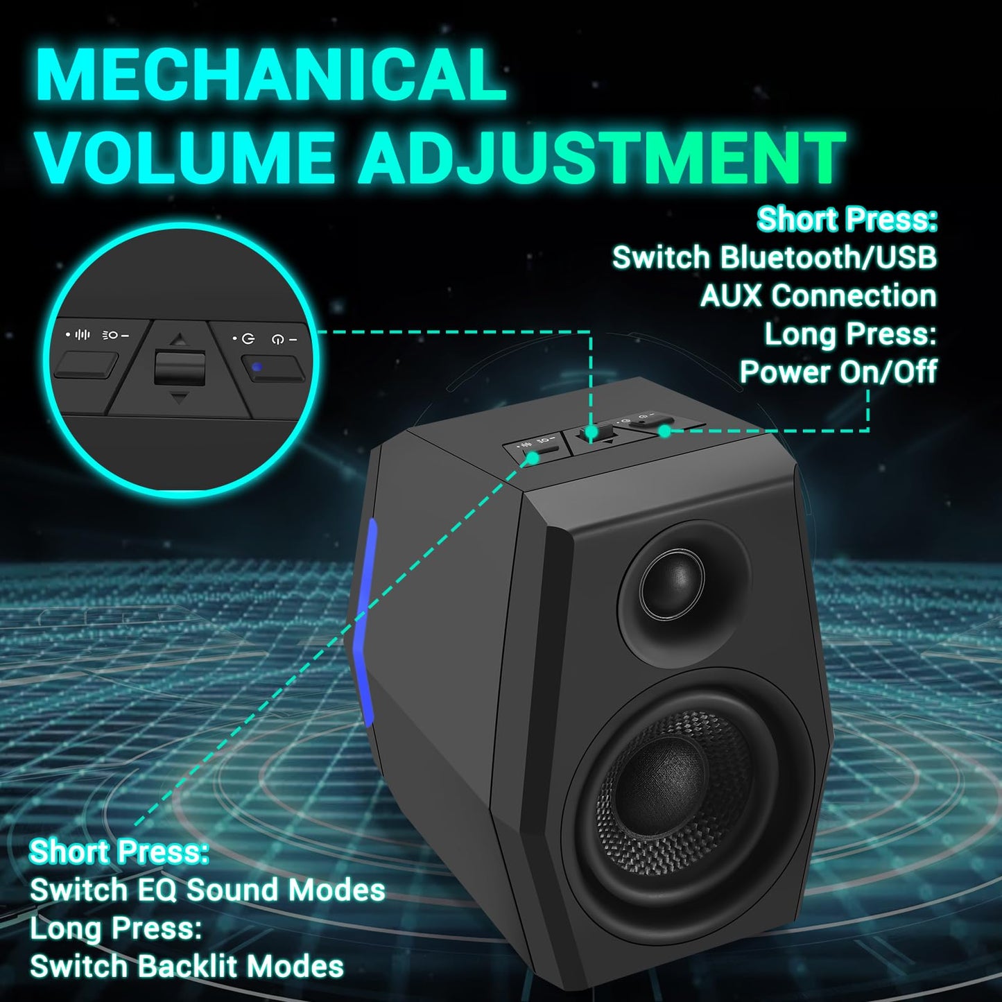 Sanyun SW209 36W Computer Gaming PC Speakers - 2.75" Fiberglass Woofer and Silk Dome Tweeter - Built-in 24bit DAC Dynamic 3D Surround Sound - Bluetooth 5.2 USB 3.5mm Aux Inputs - RGB Light - Black