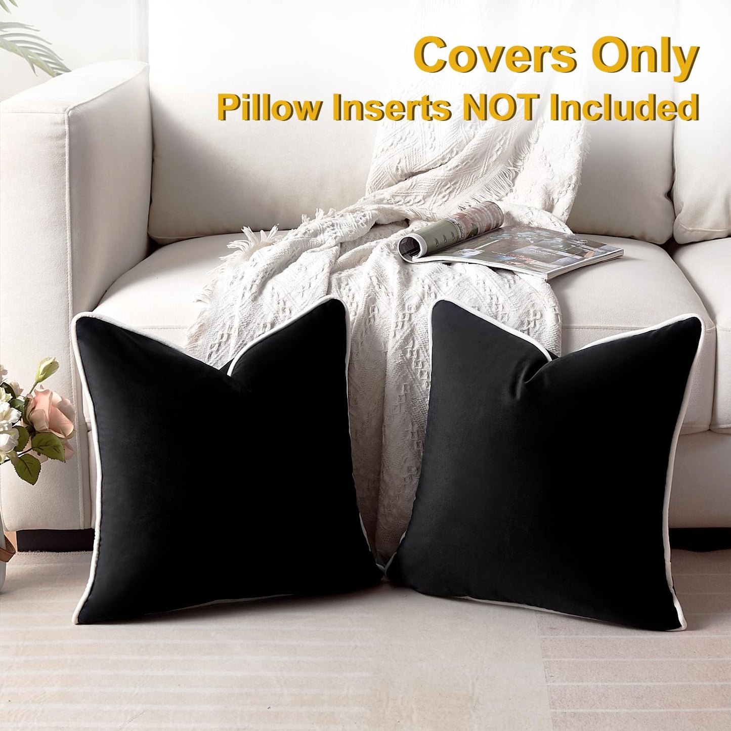 EliteBond Black Throw Pillow Covers 18x18 Decorative Velvet Couch Pillow Covers for Modern Home Decor Cushion Cases Set of 2 Pillowcases Decorations for Living Room Couch Sofa Bed Bedroom Patio