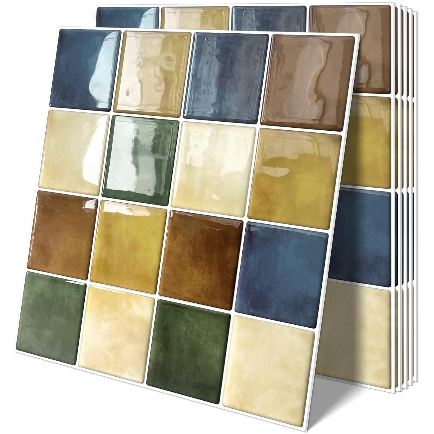 Tiwoos Thick Kitchen Peel and Stick Backsplash Tiles Square Self Adhesive Wall Tile Colorful (10-Sheet,12"x12")