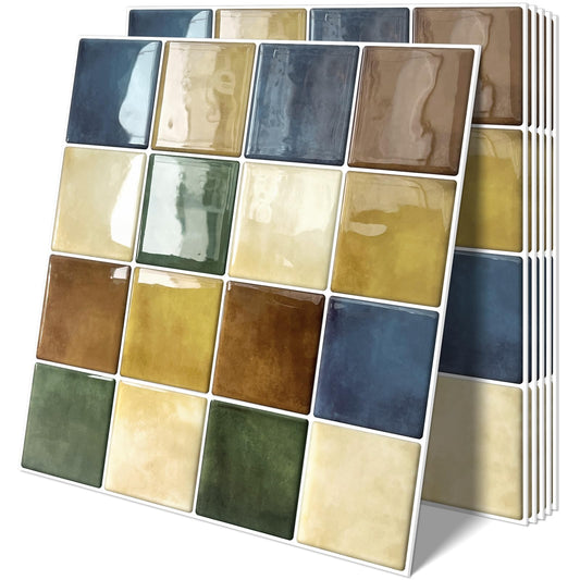 Tiwoos Thick Kitchen Peel and Stick Backsplash Tiles Square Self Adhesive Wall Tile Colorful (10-Sheet,12"x12")