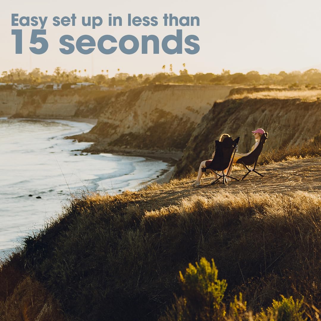 CLIQ EpiQ Outdoor Lounge Chair - Folding Camping Chairs Set Up in 15 Seconds - Lightweight Recliner Chair - Military Grade Frame Supports 400 Lbs Outdoor Adventures, Black