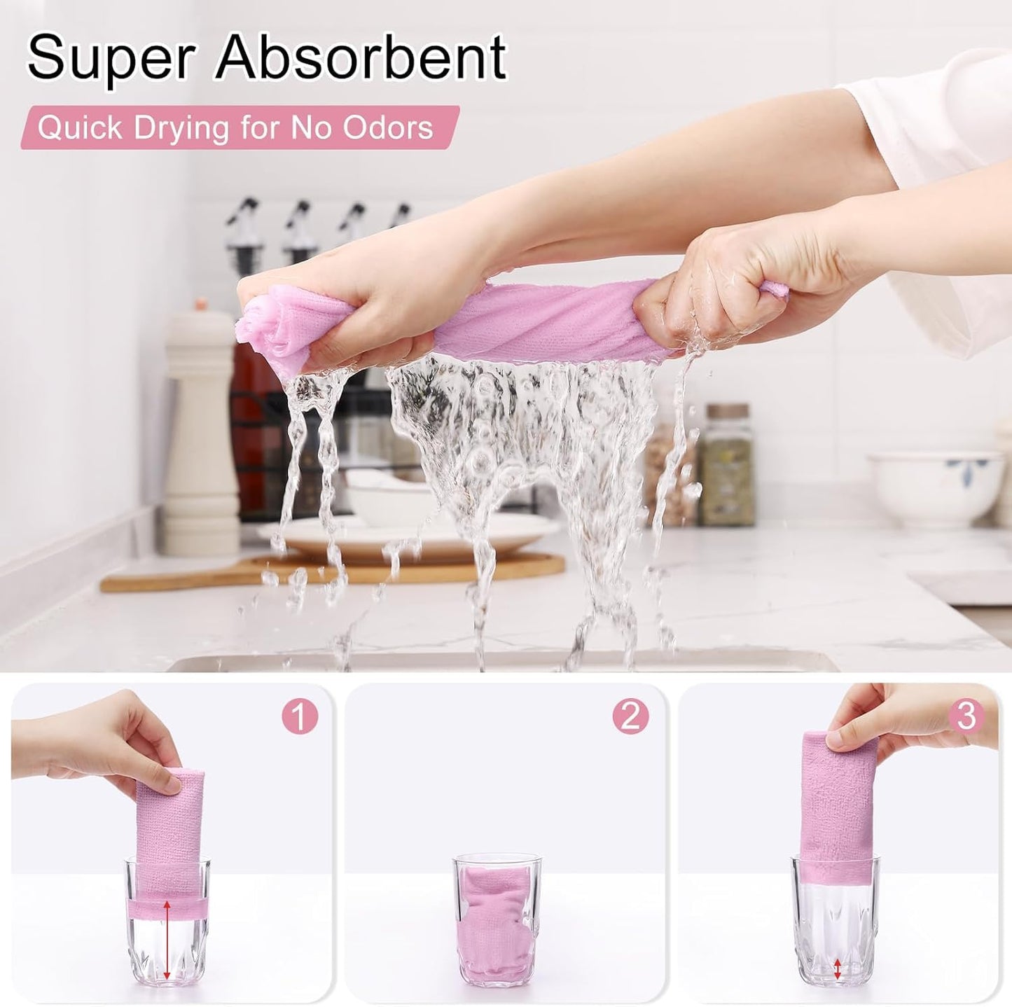 Homaxy Tear Away Dish Cloths Rolls, 40 Sheets-11.8" X 11.8", Reusable Washable Dish Towels for Kitchen, Ultra Absorbent and Quick Drying Microfiber Cleaning Rags, Pink