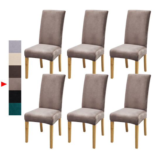 Velvet Dining Chair Covers,Dining Room Chair Covers Set of 6,Stretch Kitchen Chair Cover,Soft Washable Dining Chair Cover,Parsons Chair Slipcovers Protective,for Home,Restaurant,Banquet(Champagne)