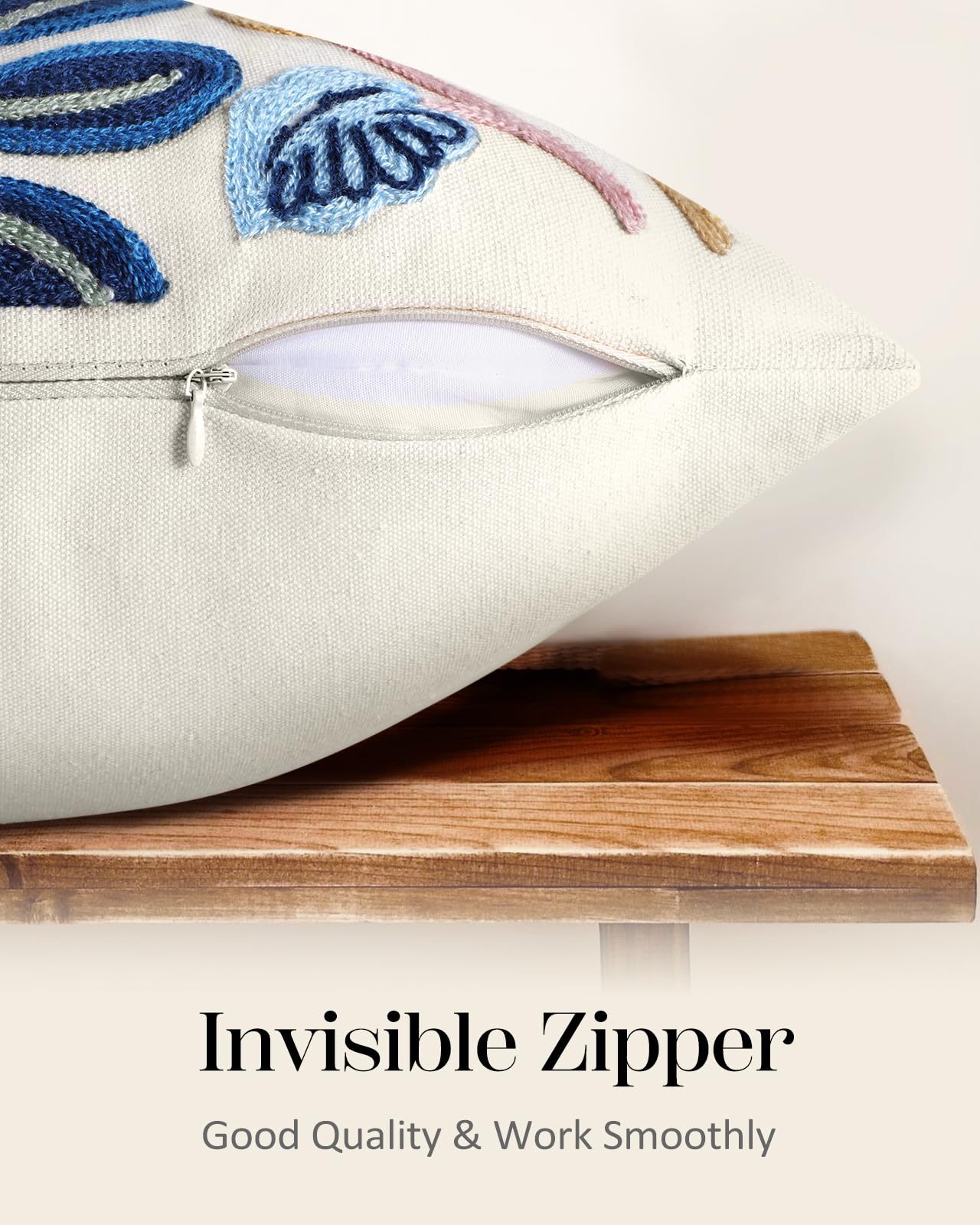 Kokaaee Embroidered Throw Pillow Cover - 18x18 inch Decorative Pillow Covers with Zipper Pillow Cover for Living Room Couch Sofa Bed Aesthetic Design Abstract Linen Cotton Pillowcase Covers