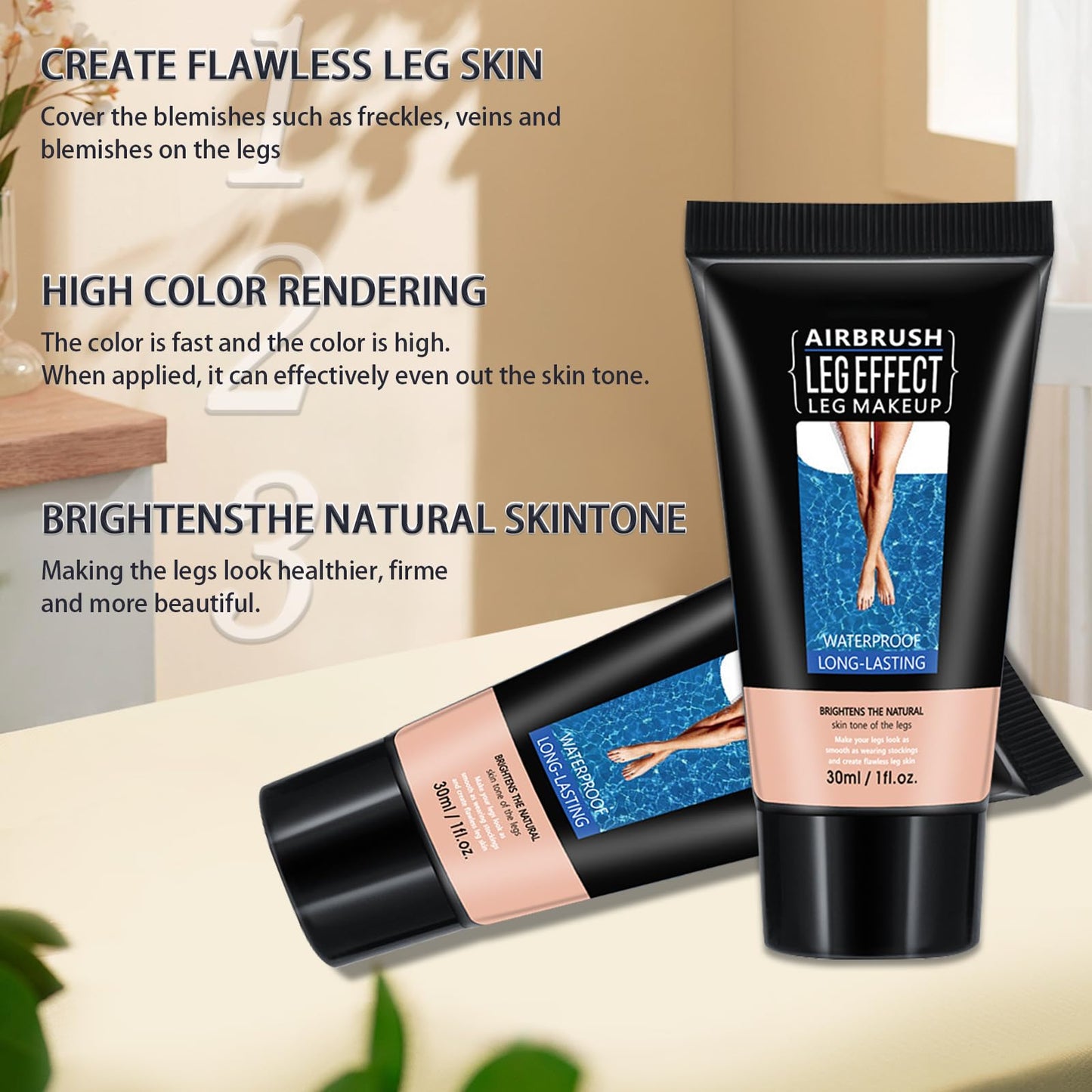 WALULAN Leg Makeup Waterproof, Smooth Legs, Fade the Skin Color of Legs, Effectively Cover the Scars of Legs and Body, Long-Term Body Foundation Make-up Uniform Skin Skin Beauty Leg Cream
