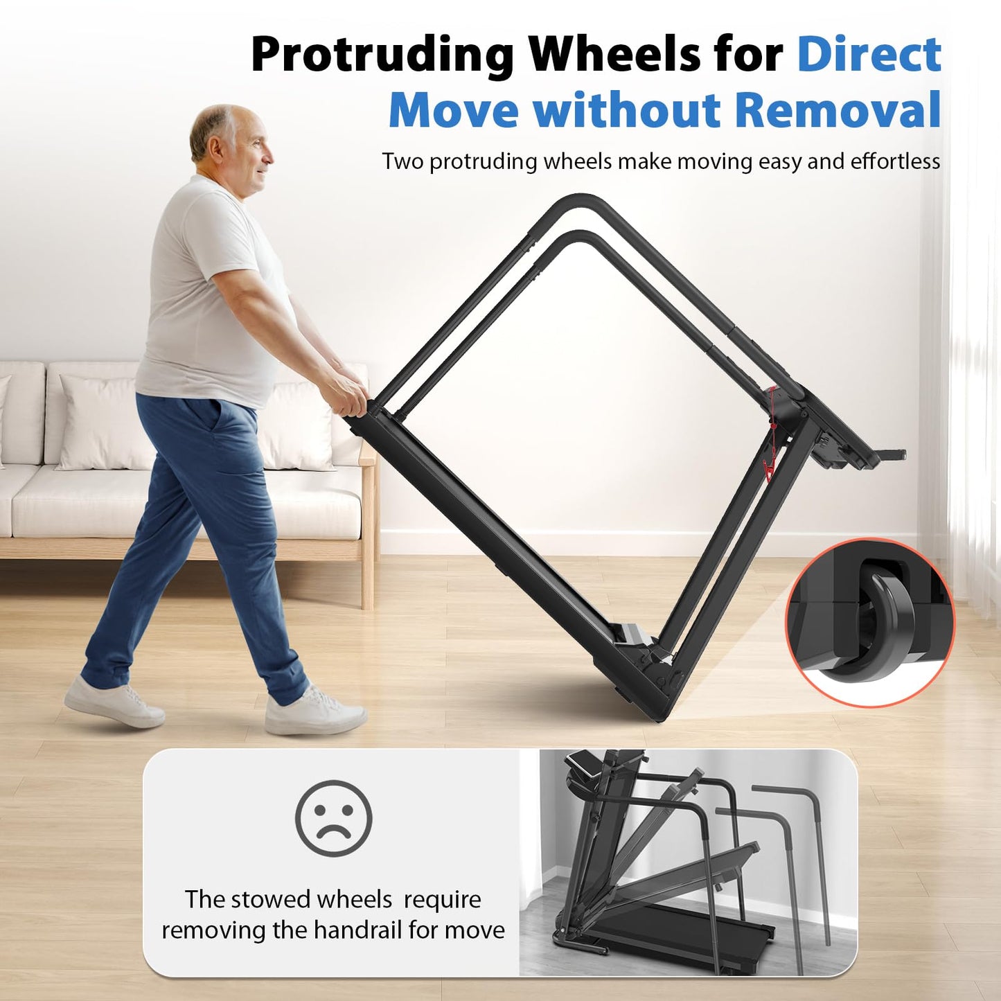 CIIHI Walking Treadmill for Senior - 350 lbs Senior Treadmill for Home with Long Handrails - Recovery Fitness Exercise Machine for Elder with Desk Workstation, Bluetooth Speaker