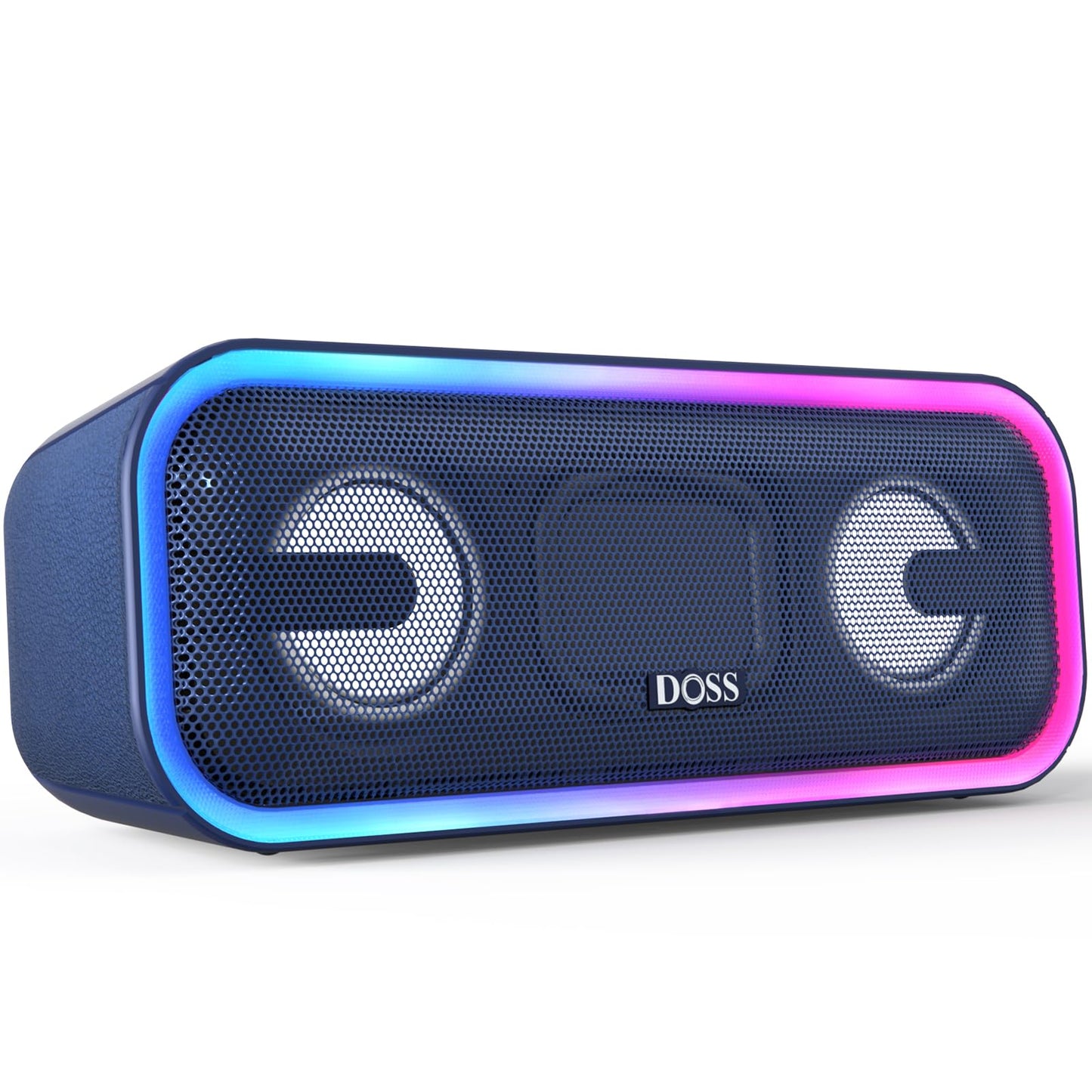 DOSS SoundBox Pro+ Bluetooth Speaker with 24W Impressive Sound, Booming Bass, IPX6 Waterproof, 15Hrs Playtime, Wireless Stereo Pairing, Mixed Colors Lights, 66 FT- Blue