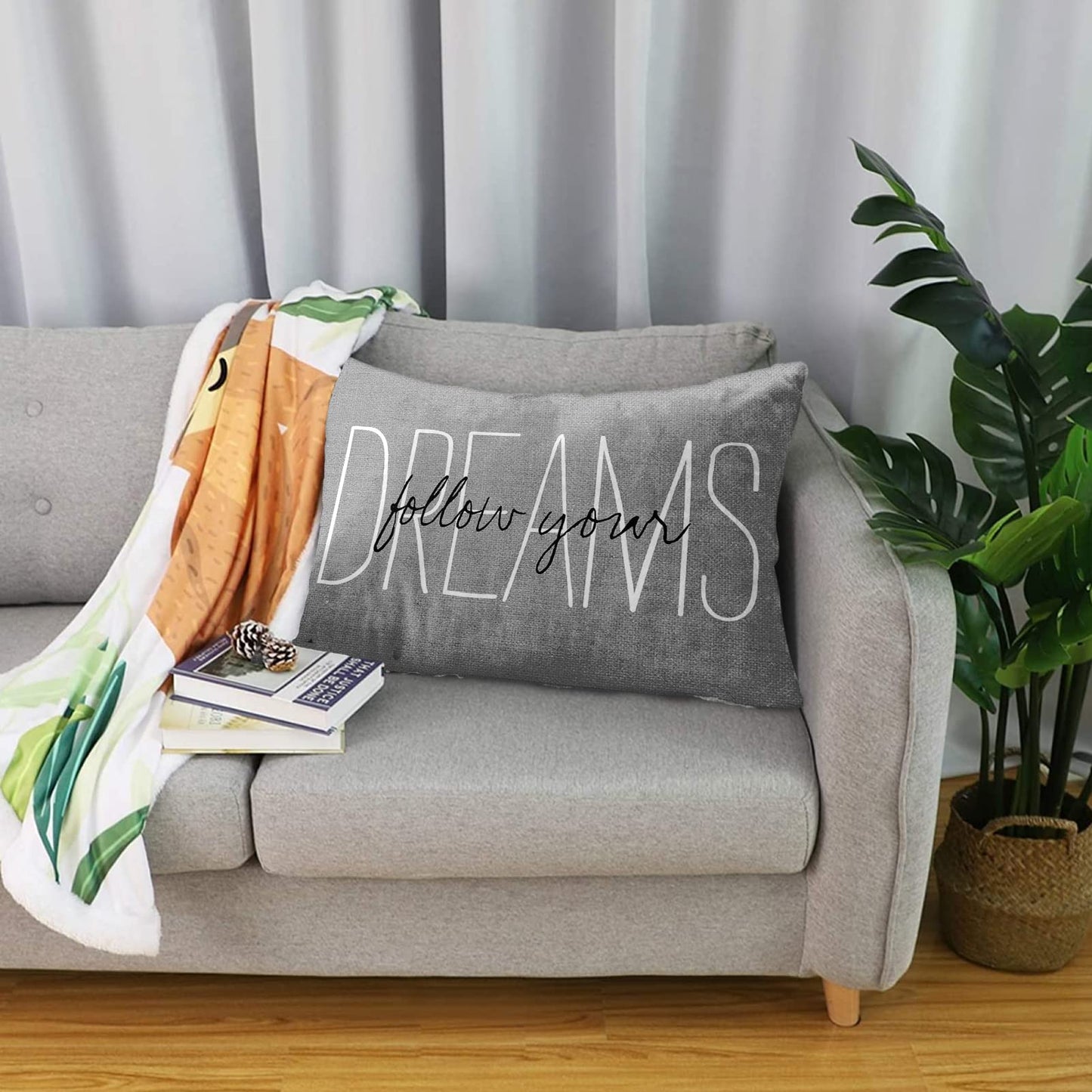 Emvency Throw Pillow Cover Rustic Gray Follow Your Dreams Decorative Pillow Case Monogram Home Bed Decor Rectangle Queen Size 20x30 Inch Cushion Pillowcase