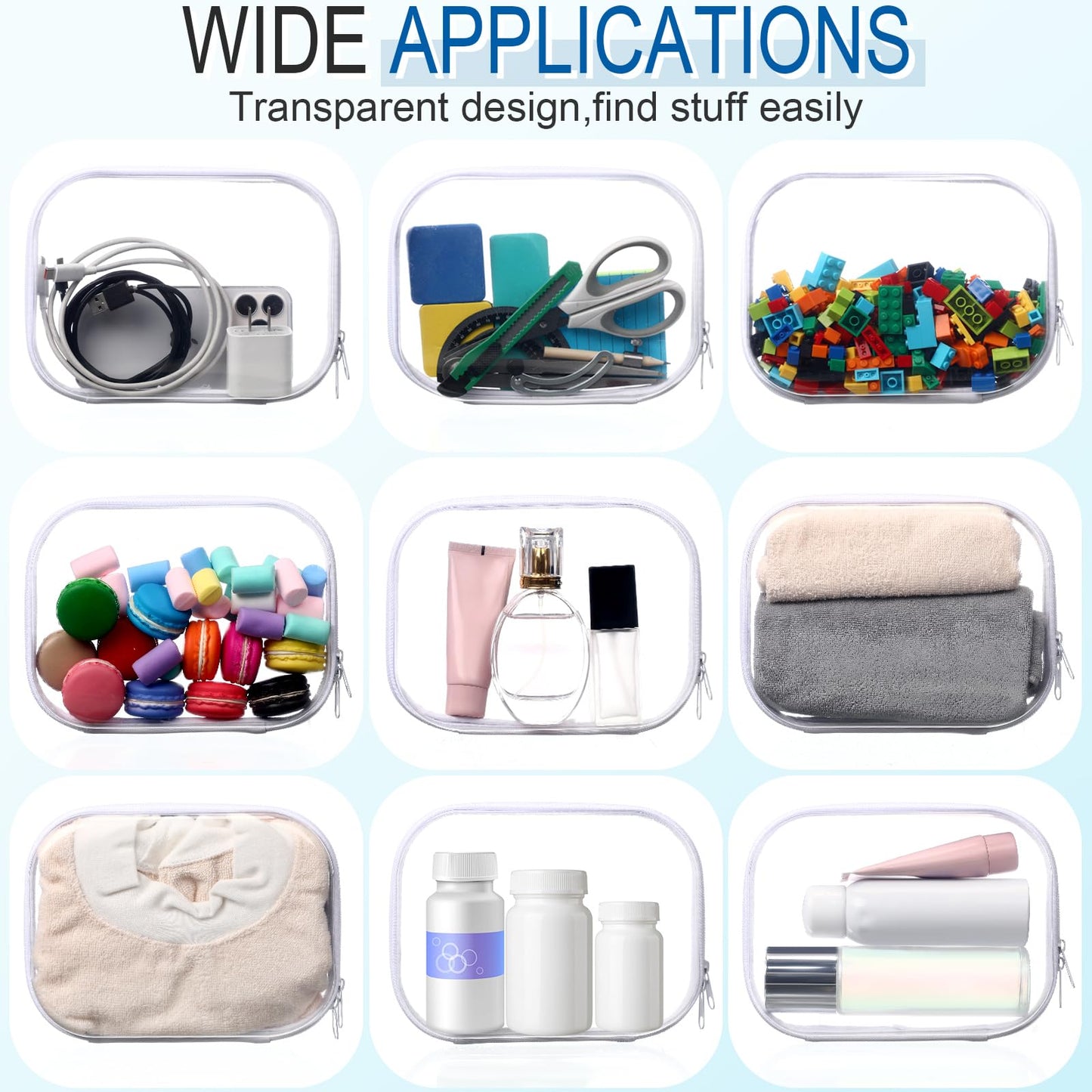 Sanwuta 6 Pcs Clear Hard Zipper Case Hard Plastic Zipper Pouches Makeup Bag Transparent Cases for Snacks Plastic Storage Organizer Portable Box for Travel