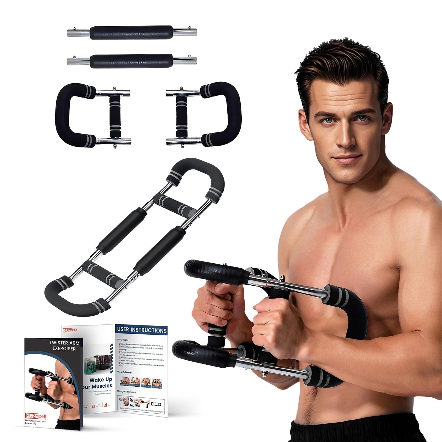 Twister Arm and Chest Muscle Trainer Equipment Adjustable Spring Workout Bar Fitness, Forearm Triceps Chest Enhanced Exercise Strengthener, Upper Body Strength Training Machine for Men