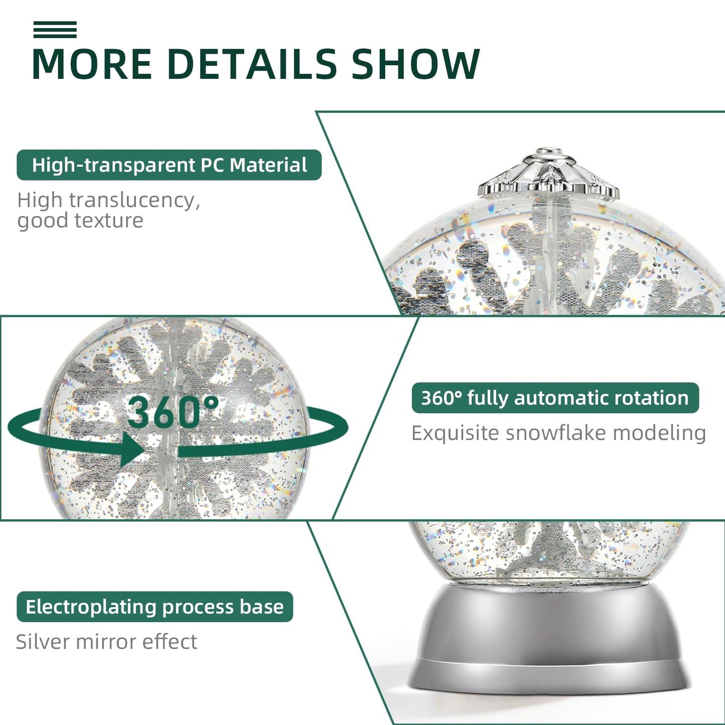 Snow Globe，6.5" Christmas Snow Globes, with Swirling Glitter, Battery Operated, Spinning Water Glitters, 2025 Tabletop Figurine for Adults Unique, Kids, Women, Girls, Christmas Decorations Indoor