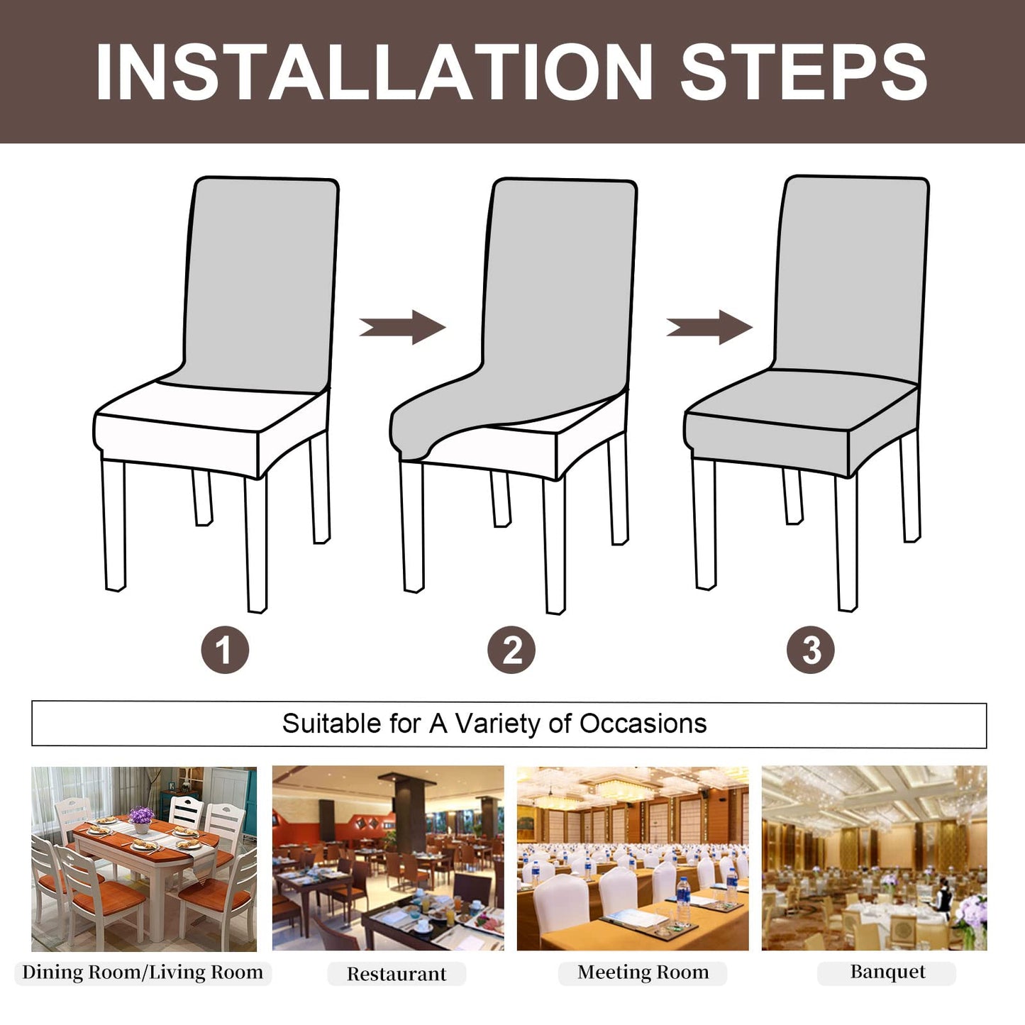 Genina Waterproof Dining Room Chair Covers Stretch Parsons Chair Slipcovers for Dining Room Kitchen Chair Protector Cover, Removable, Washable (4, Flower Pattern-Dark Gray)