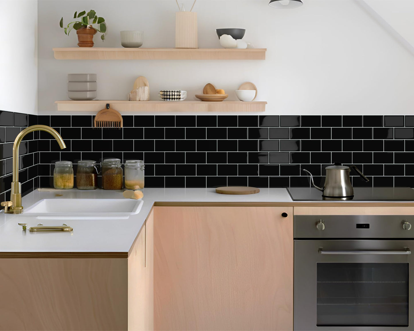 Tiwoos Thick Black Peel and Stick Subway Tile Backsplash Self Adhesive for Kitchen Bathroom Wall (10-Sheet, 12"×12")