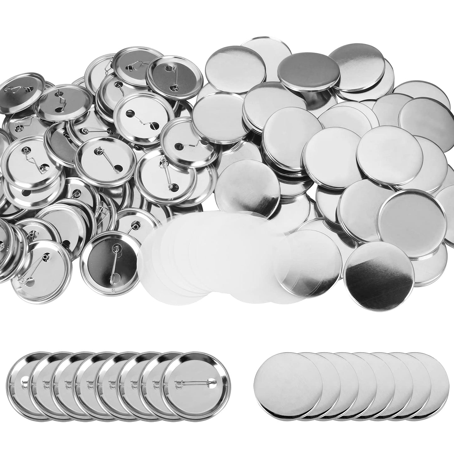 100 Pieces Blank Button Badge Parts for Button Maker Machine, Metal Shells Metal Back Cover and Clear Mylar Components, DIY Crafts Arts Supplies for Presents, Souvenirs (58mm)