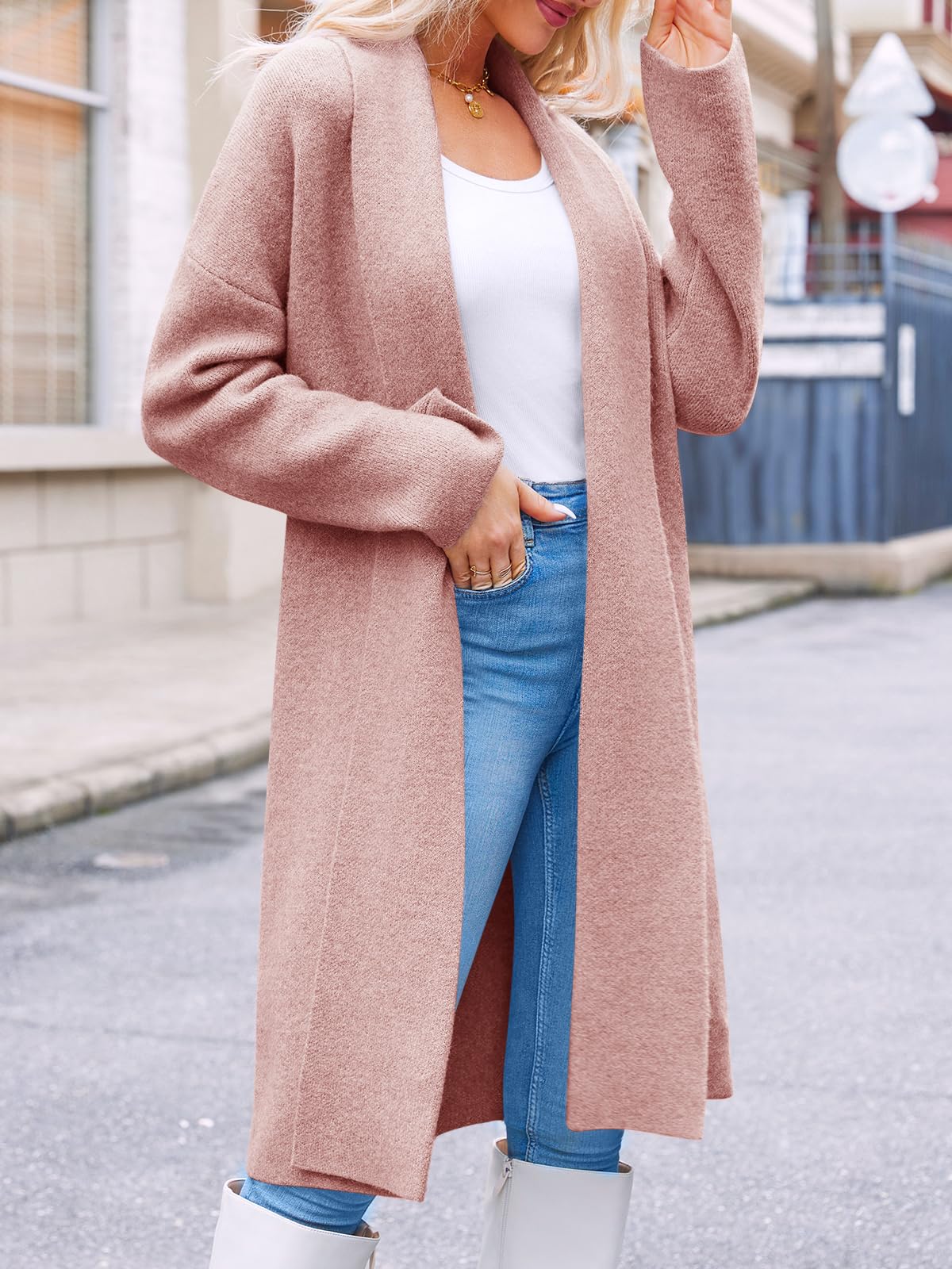 Saodimallsu Womens Long Cardigan Sweaters Chunky Open Front Oversized Slouchy Knit Fall Trendy Coatigan Jackets Pink