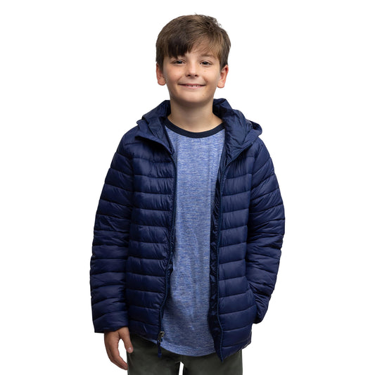 Lands' End Kids Full Zip Lightweight Thermoplume Hooded Jacket, Navy, Large