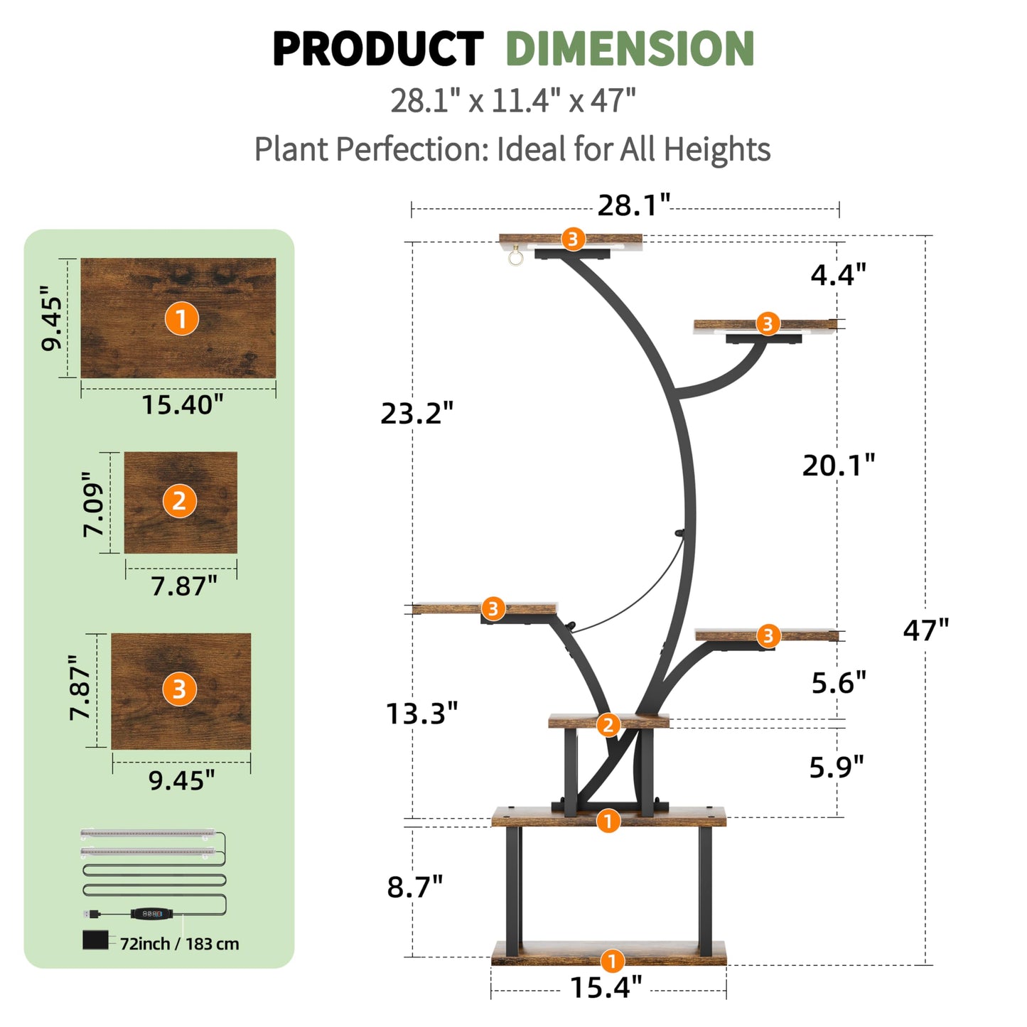 Plant Stand Indoor with Grow Light, 47" Corner Plant Stands for Indoor Plants Multiple, 7 Tiered Metal Plant Shelf Indoor Display Rack Holder, Flower Stand for Living Room, Balcony, Garden, Patio
