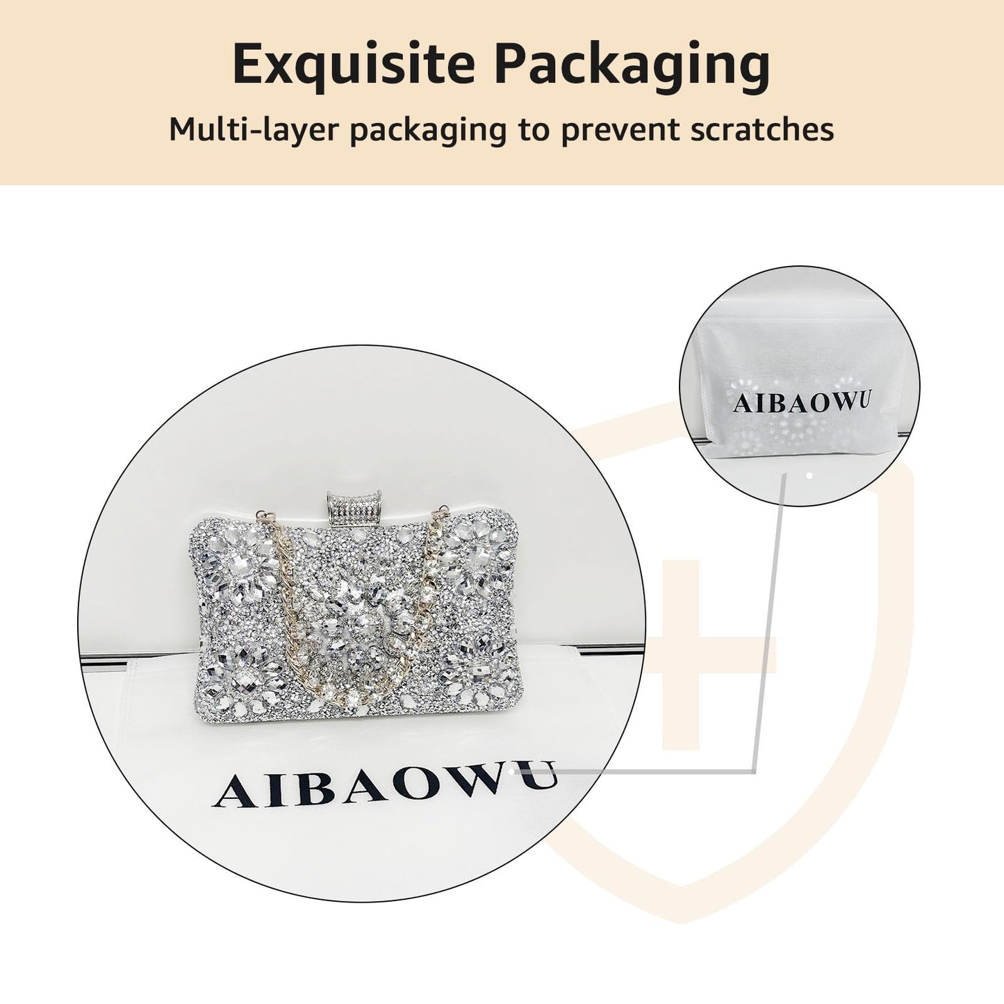 AIBAOWU Rhinestone Silver Purses for Women Rhinestone Evening Bag for Wedding Clutch Silver Purse Handbags Cocktail for Party Prom
