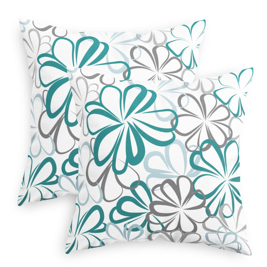 CaliTime Throw Pillow Covers Pack of 2 Cozy Fleece Line Flowers Decorative Cushion Cases for Couch Bed Sofa Farmhouse Decoration 18 X 18 Inches Teal Green Blue Grey