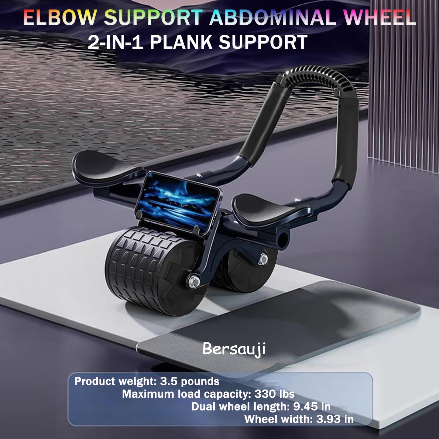 Bersauji 2023 New Ab Roller Wheel with Knee Mat &Timer, Automatic Rebound Abdominal Wheel, Ab Abdominal Exercise Roller with Elbow Support, Abs Workout Equipment Ab Exercise Roller for Women Men
