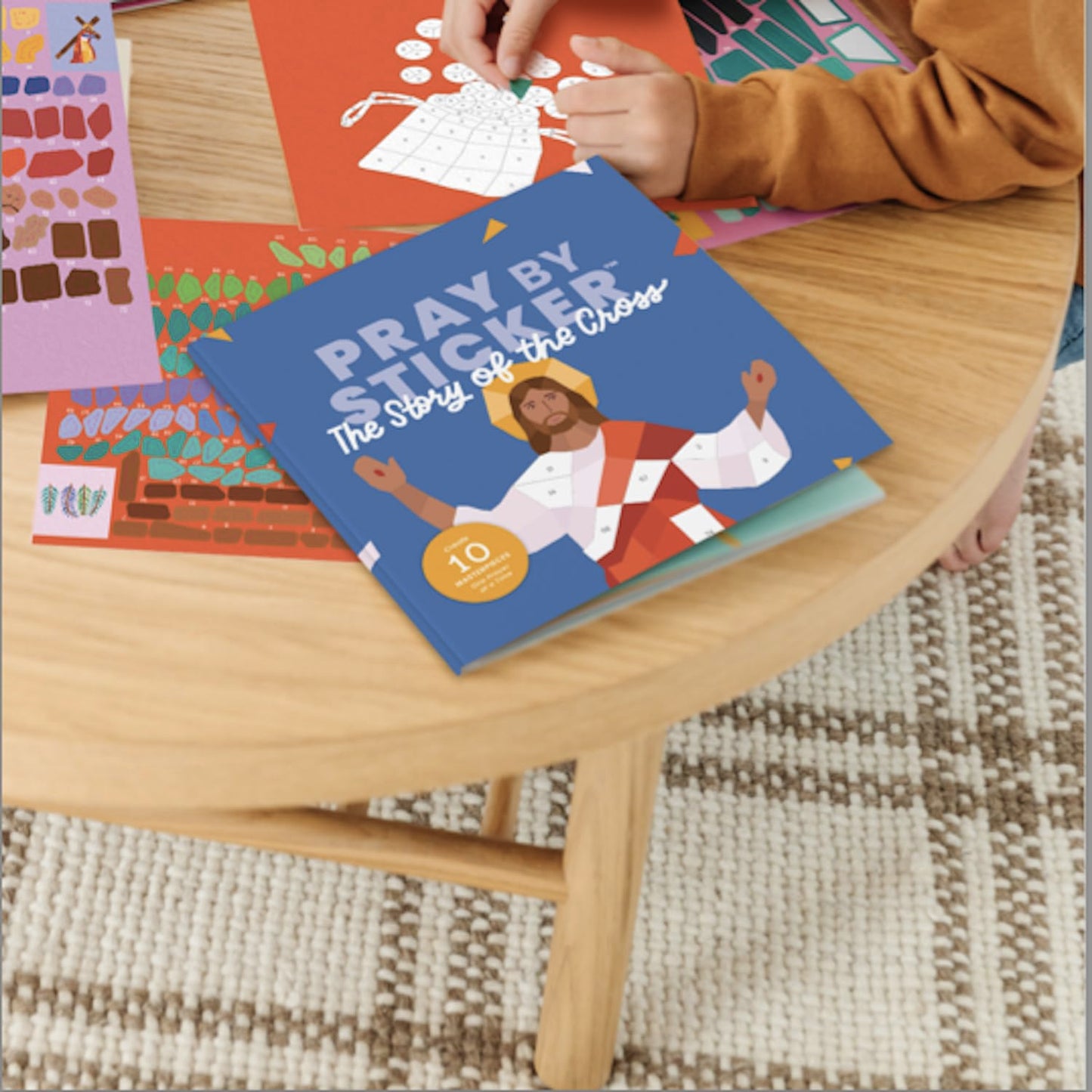 PRAY BY STICKER Book - Story of The Cross Religious Activity - Interactive Faith-Based Learning with Stickers - 9" x 9" Educational & Spiritual Book - Lent & Easter Gift
