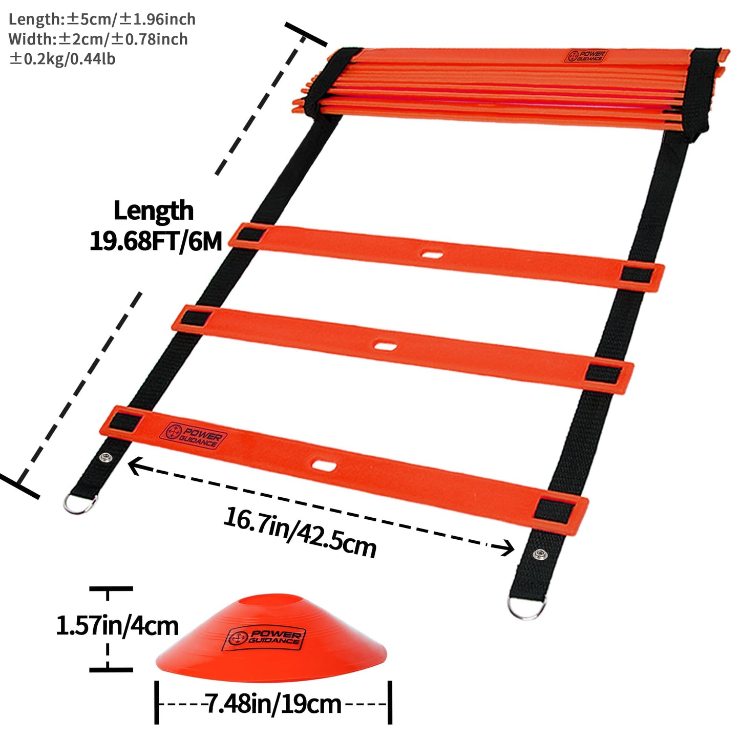 POWER GUIDANCE Agility Ladder (20 Feet) with Cones for Speed Agility Training & Quick Footwork Exercise - Soccer & Football Training Equipment for Adults, Youth & Kids (Red)