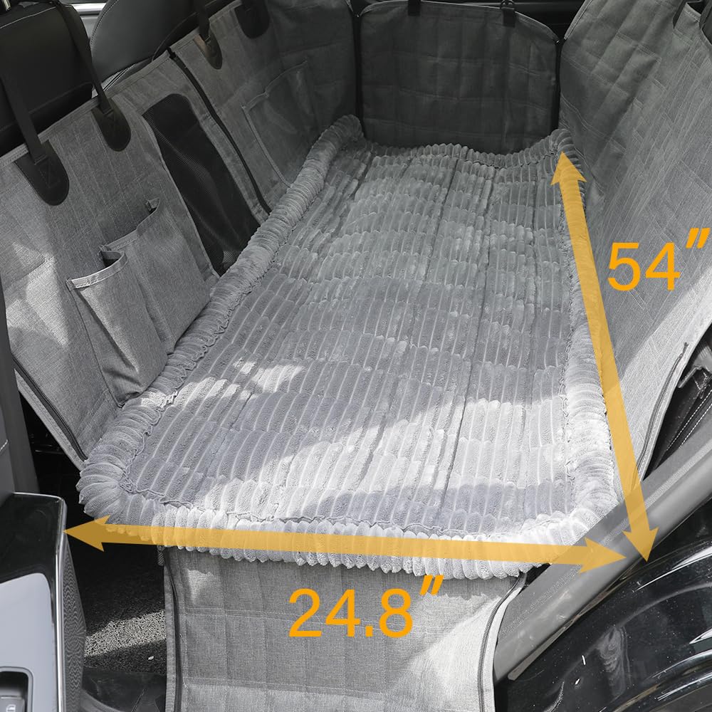 Awjcsv Dog Car Seat Cover for Back Seat, Dog Bed for Car, Fit for Backseat Extenders, Car Seat Protector, Nonslip Soft Durable for Cars Trucks and SUVs (Gray, 24.8" x 54")