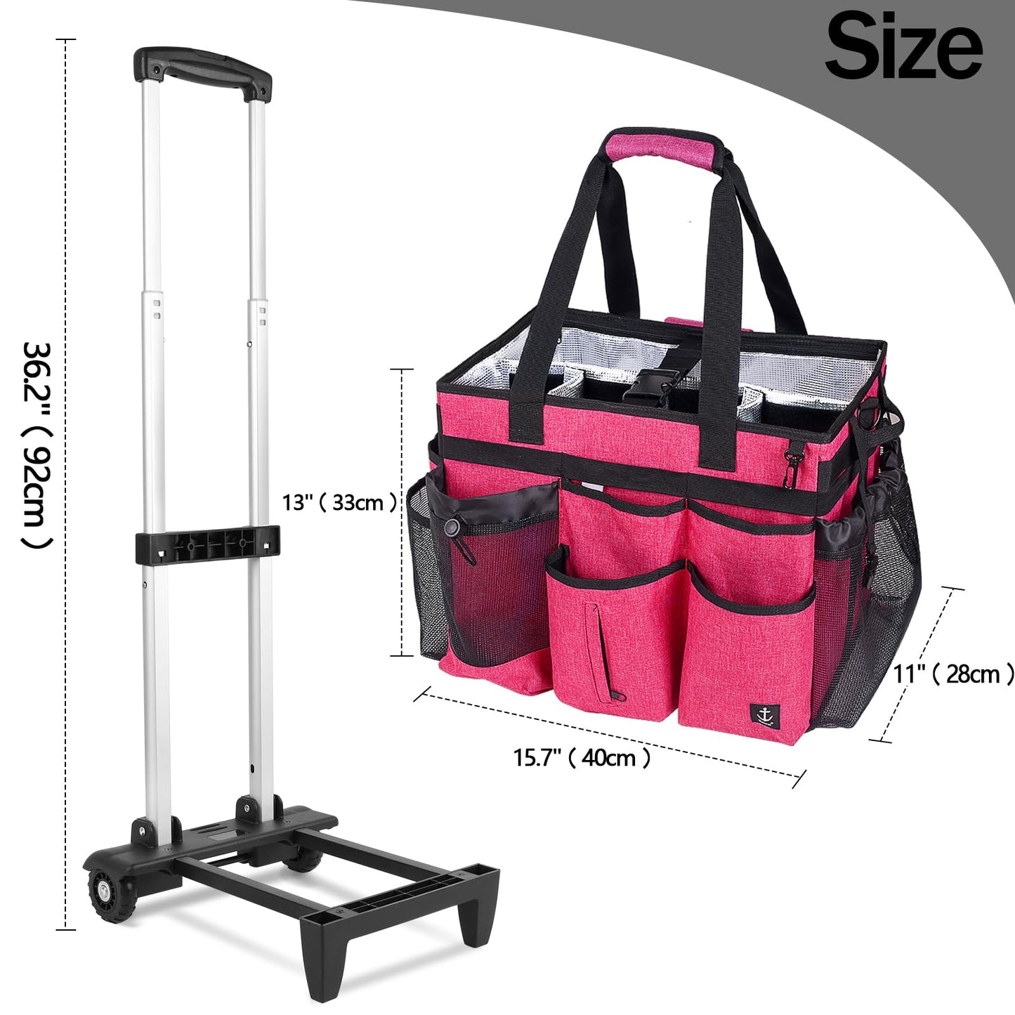 Timoxi Extra Large Rolling Cleaning Caddy Bag with Detachable, Foldable Trolley Portable Cleaning Cart for Housekeeping Cleaning Caddy with Adjustable Shoulder Strap and Multiple Storage Pockets