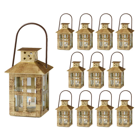 Kate Aspen Decorative Lanterns Candle Holder Set of 12 - Distressed Metal Vintage Mini Lantern Decorative Wedding Centerpieces for Tables, Accent Pieces & Home Decor, Farmhouse Decor, Fall Decor