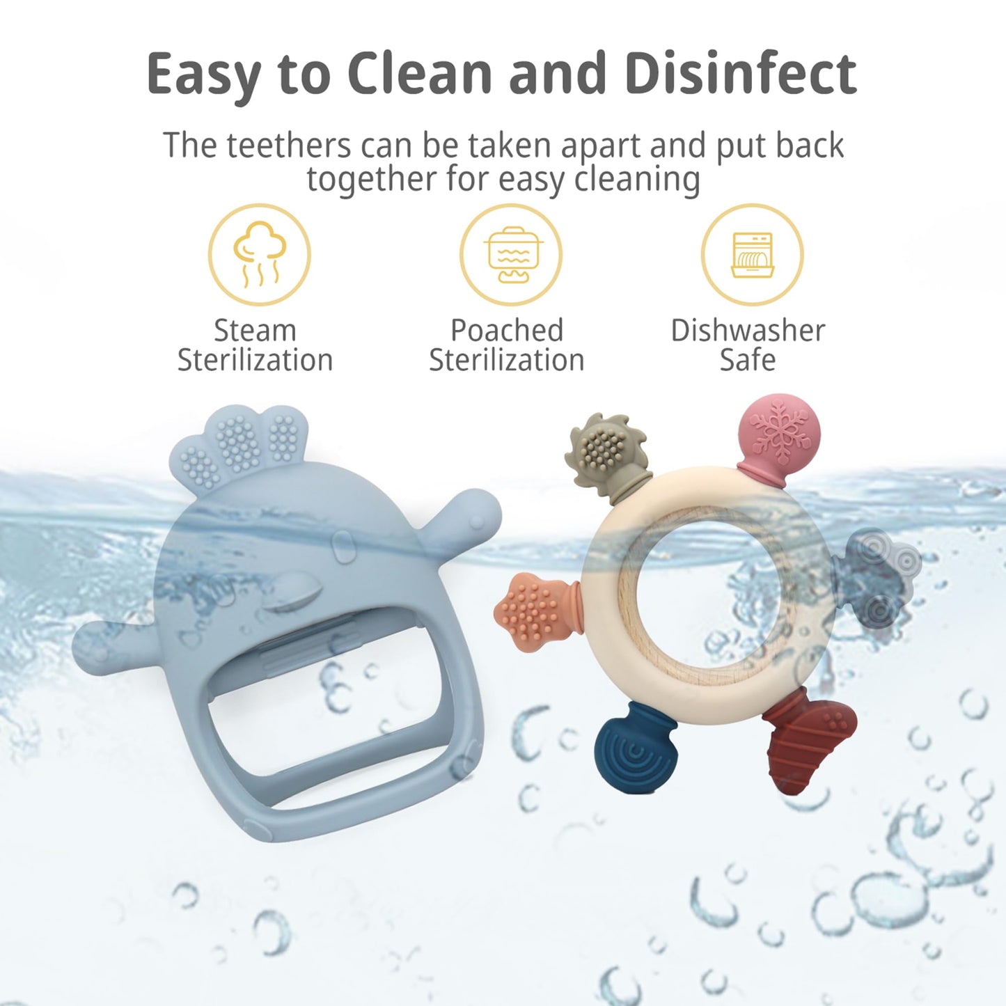 Baby Teething Toys by Komfy LilLove, No Drop Teether and Ring Teether for Baby Teething Relief, Non-Toxic Infant Toys 0-6 6-12 Months, CPC Certified Teething Mitten, Baby teether Toys – 2 Pack