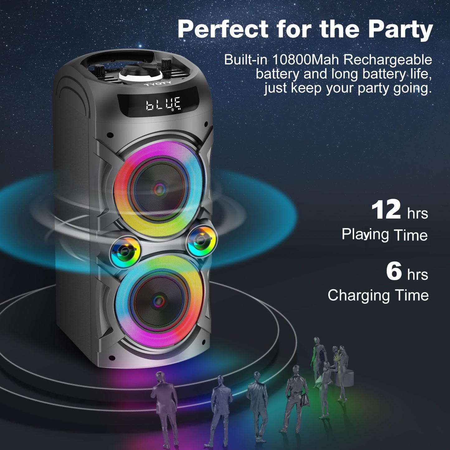 Portable Bluetooth Speaker 100W Big Powerful Wireless Boombox TWS Pairing Loud Stereo Sound Deep Bass Large Party Speakers with Subwoofer LED Lights for Outdoor Home Camping