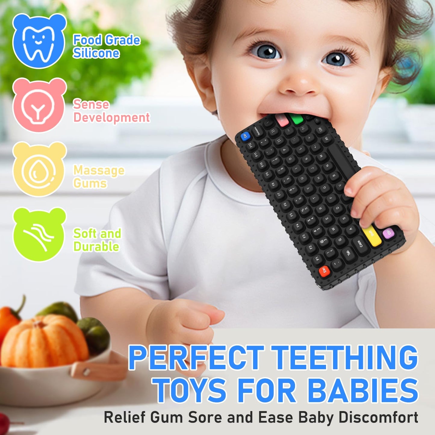 Teething Toys for Baby 3 6 12 18 Months, Realistic Mobile Phone Baby Teether Toys, Baby's Chew Toys, Food Grade Silicone Teething Toys for Infants, BPA Free, for Babies Gum Relief