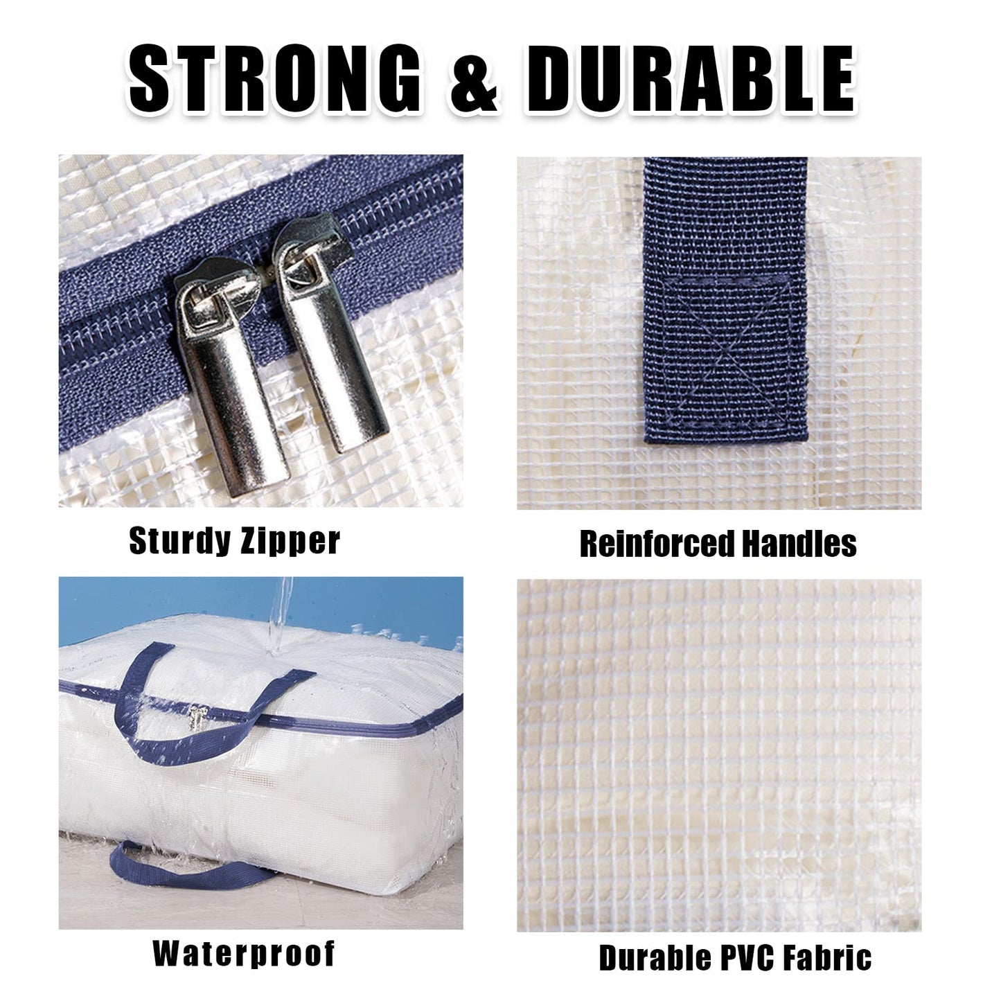 Ineetatu Clear Storage Bags with Zipper, 75L Extra Large Capacity - Closet, Underbed Storage Organizer for Clothes, Bedding, Comforter, Toys, Pillow & Blanket, 3 Pack